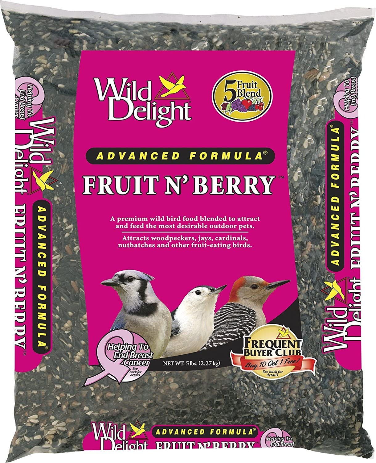Wild Delight Fruit N' Berry Bird Food - 5 lb Bag | Premium Wild Bird Seed Mix with Dried Fruits & Berries | Attracts Cardinals, Bluebirds & Songbirds | Perfect for Backyard Bird Feeders & Wildlife Gardens