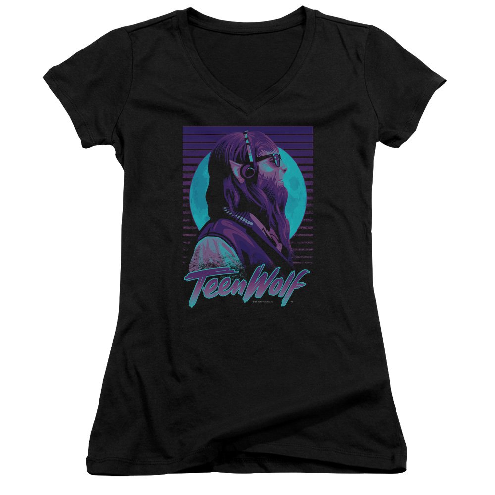 Teen Wolf Headphones - Junior's Sheer Fitted V-Neck T-Shirt for Music Lovers | Perfect for Concerts, School & Wolf-Themed Parties