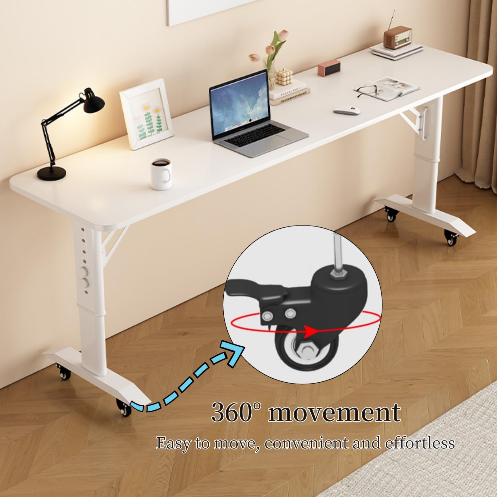 Adjustable Overbed Table with Wheels - Mobile Bed Desk for Laptop, Breakfast, Reading & Work - Perfect for Hospital, Home & Office Use