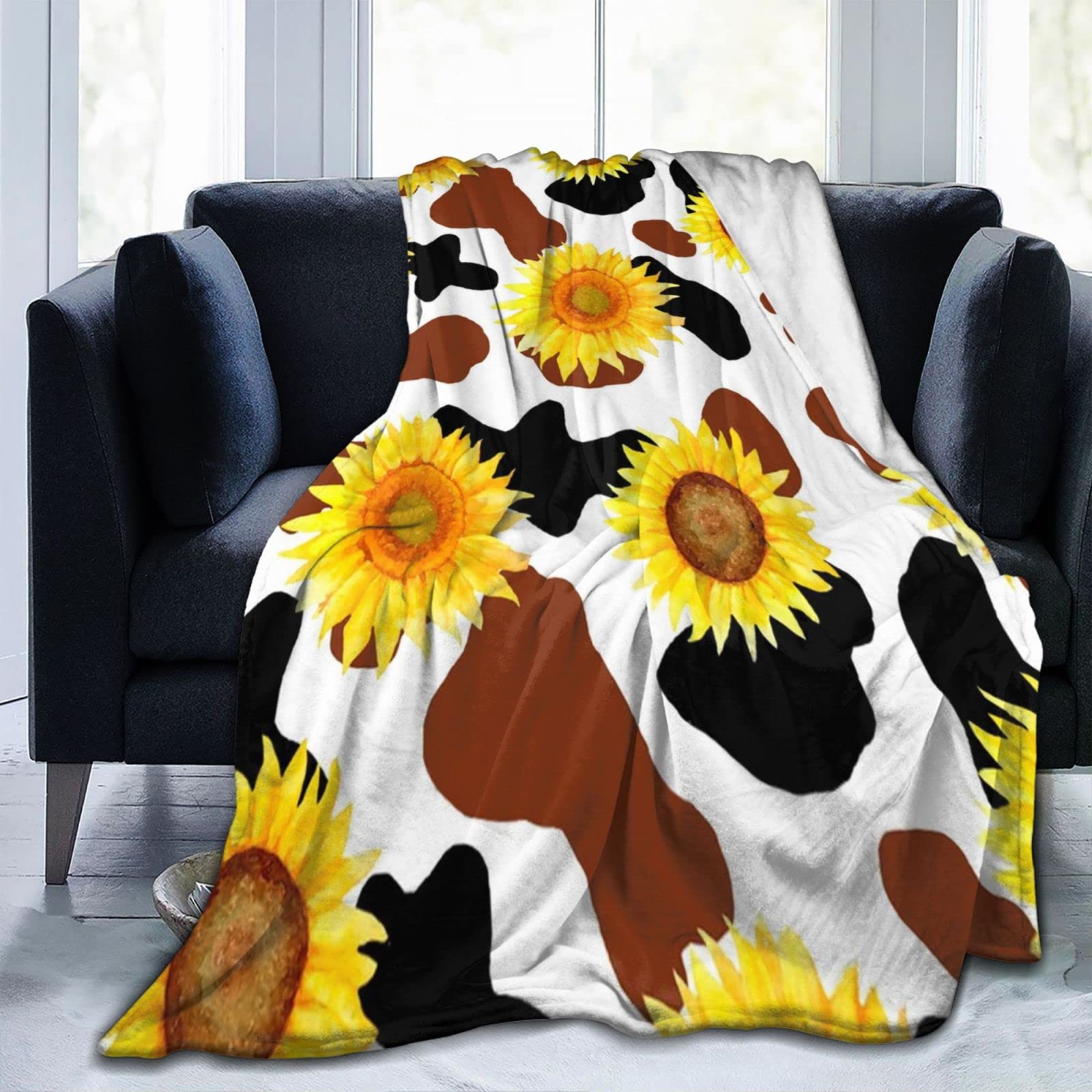 Super Soft Cow Print Fleece Blanket for Adults - Warm & Cozy Plush Sloth Throw with Strawberry Design - Perfect Gift for Women, Couch, Sofa & Bedroom Decor