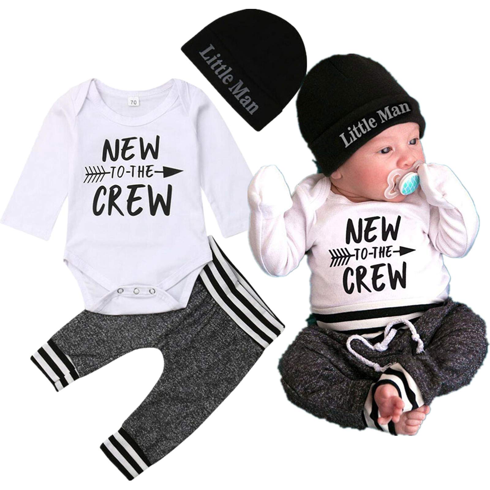 i-Auto Time Newborn Baby Boy Clothes Set - Soft Cotton Romper + Pants + Hat Outfit for 0-3 Months | Perfect for Photoshoots, Baby Showers & Everyday Wear