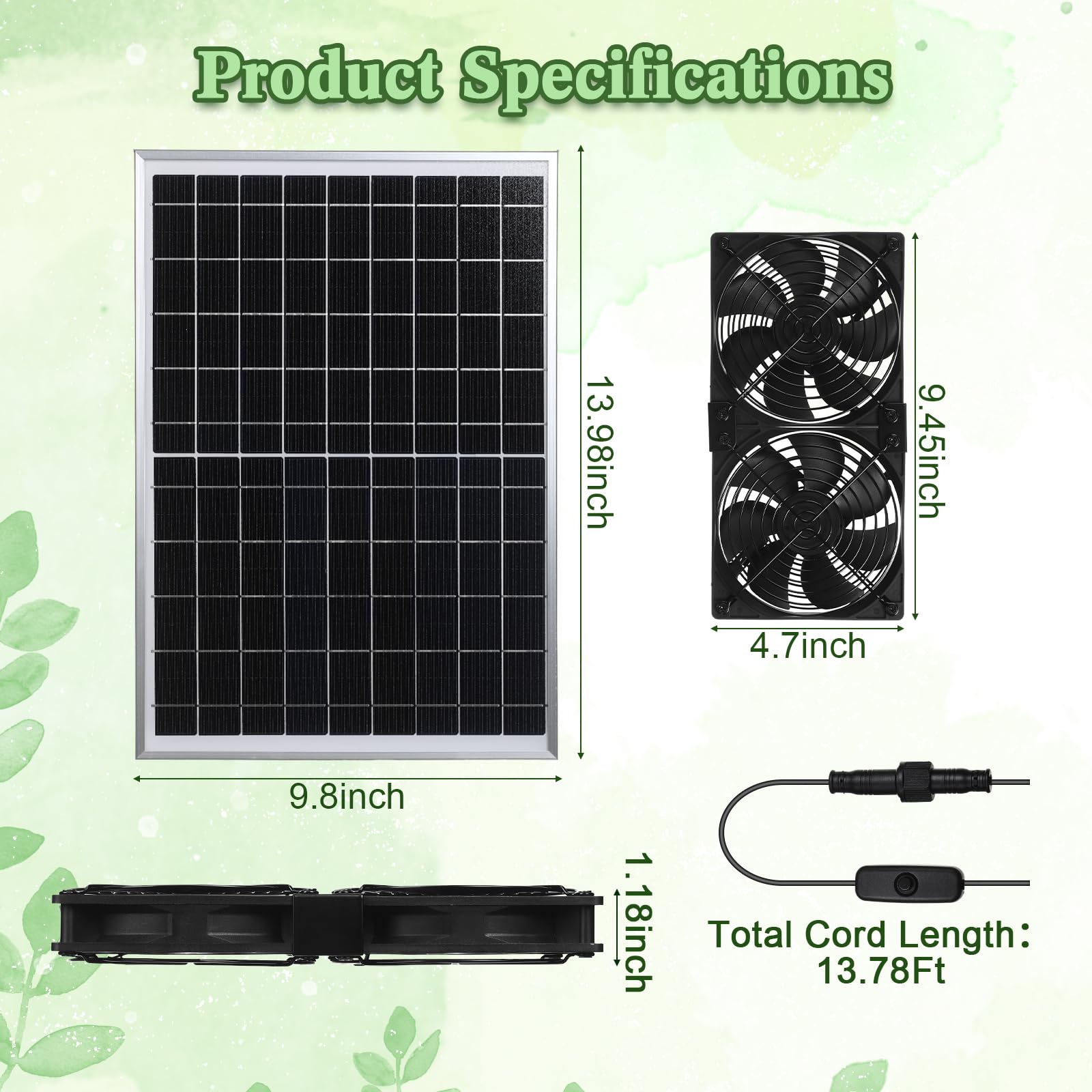 15W Solar Panel Fan Kit - 2 Pcs Waterproof High Speed DC Brushless Exhaust Fans for Attic, Shed, Barn, Chicken Coop & Greenhouse - DIY Cooling Ventilation System (Perfect for Solar Powered Air Circulation in Outdoor Structures)