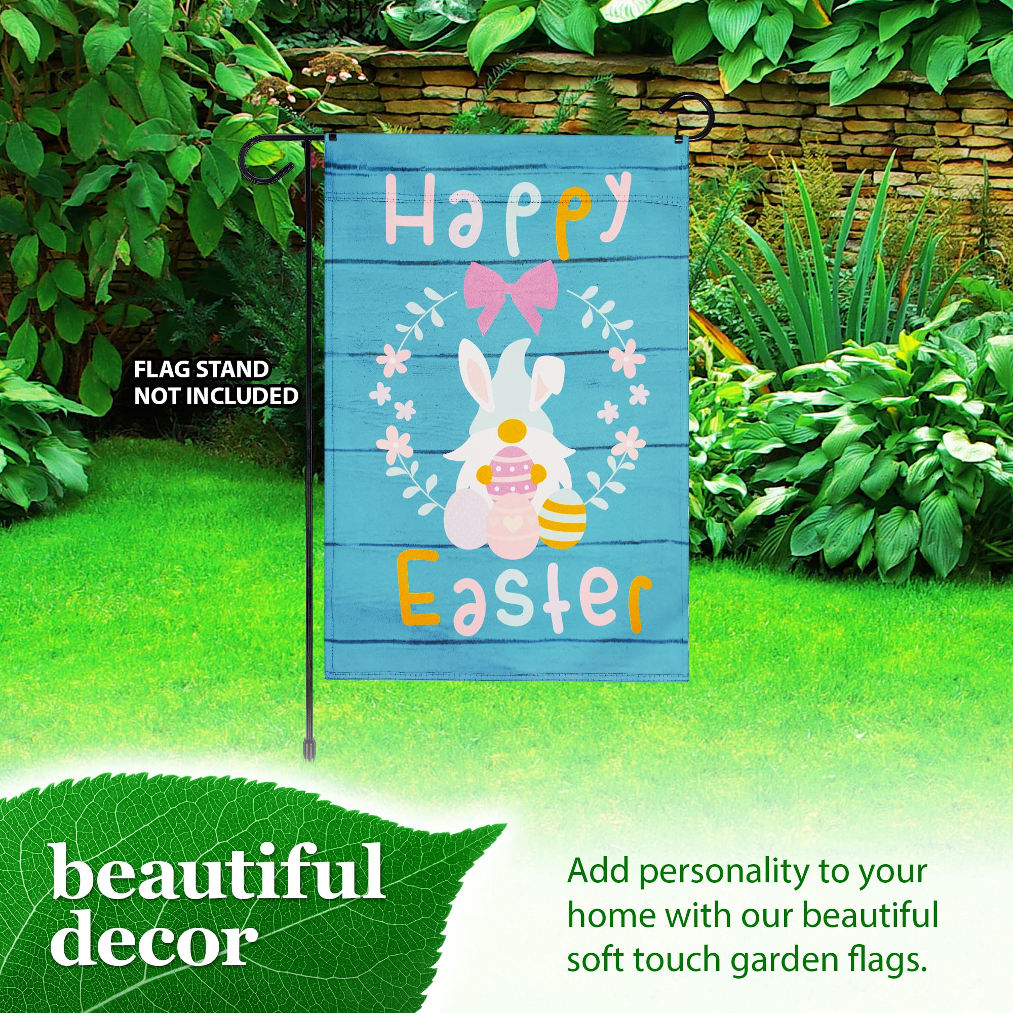 Happy Easter Rabbit Gnome with Eggs Garden Flag - 12