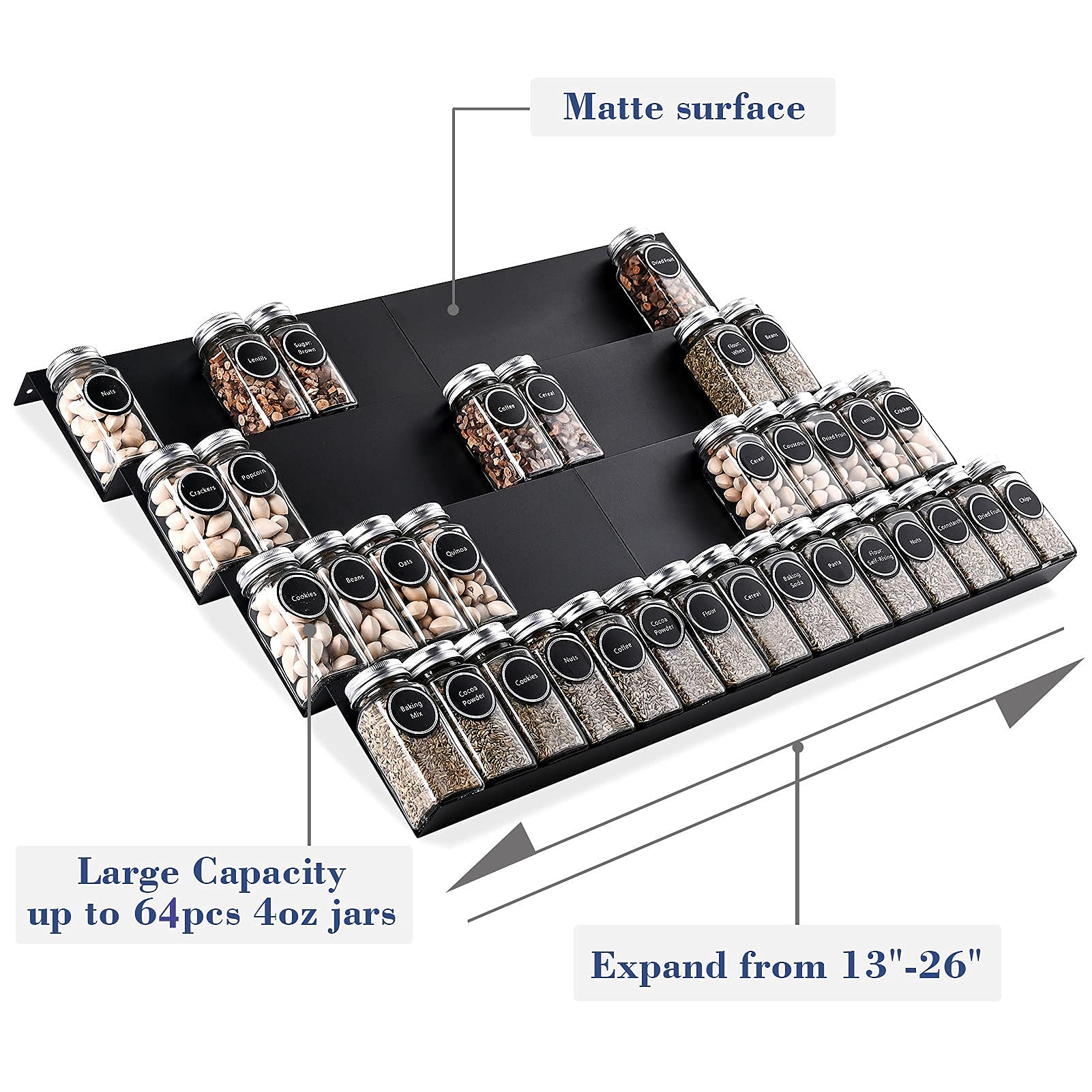 Stainless Steel Spice Rack Organizer Tray - 3 Tier Kitchen Cabinet Storage Drawer Insert for Spices, Seasonings & Herbs | Space Saving Solution for Pantry, Countertop & Cabinet Organization (Jars Not Included) | Perfect for Home Chefs & Cooking Enthusiasts