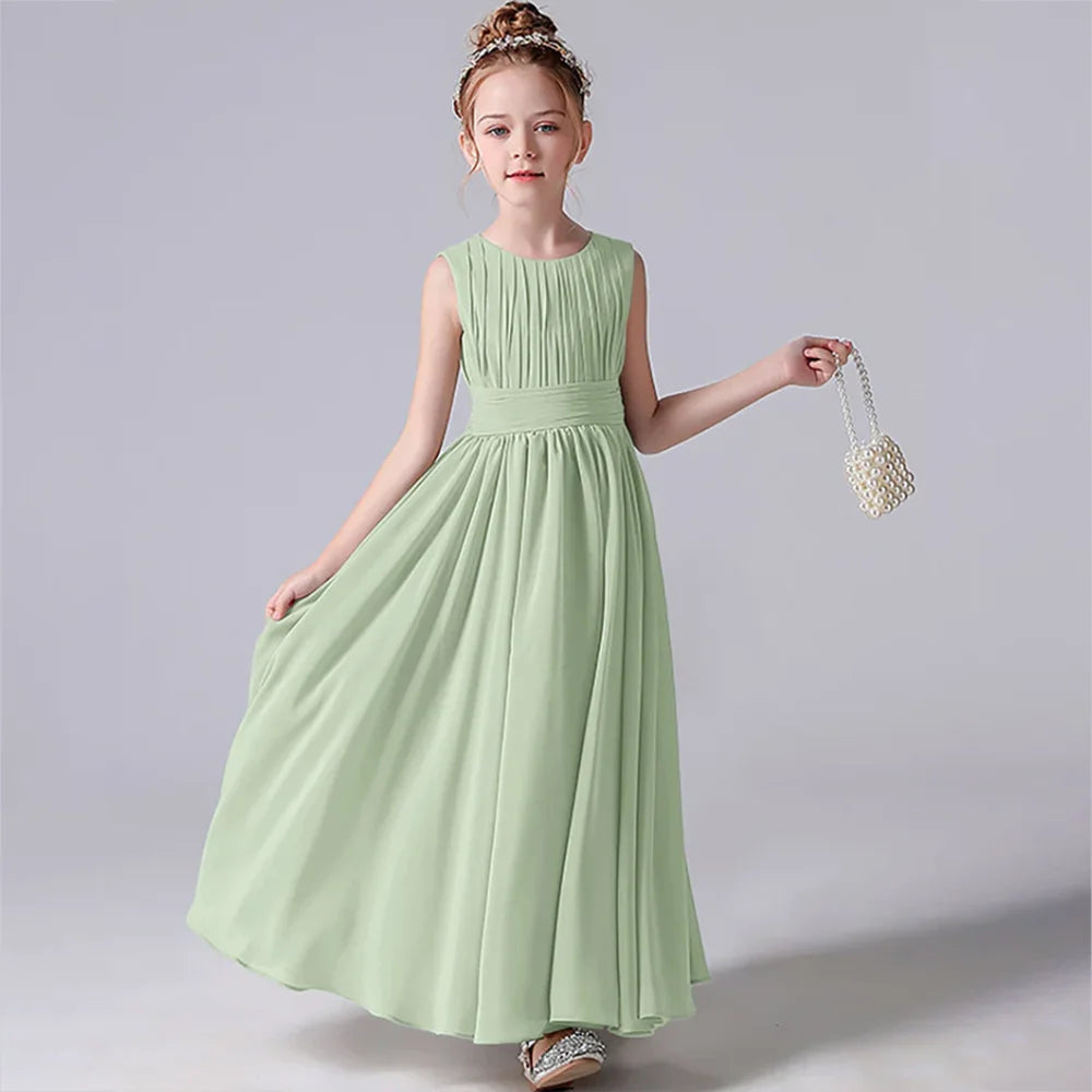 Elegant Pleated Flower Girl Dress with Sash - Kids Wedding Gown, Party Dress, Pageant Outfit for Special Occasions & Formal Events