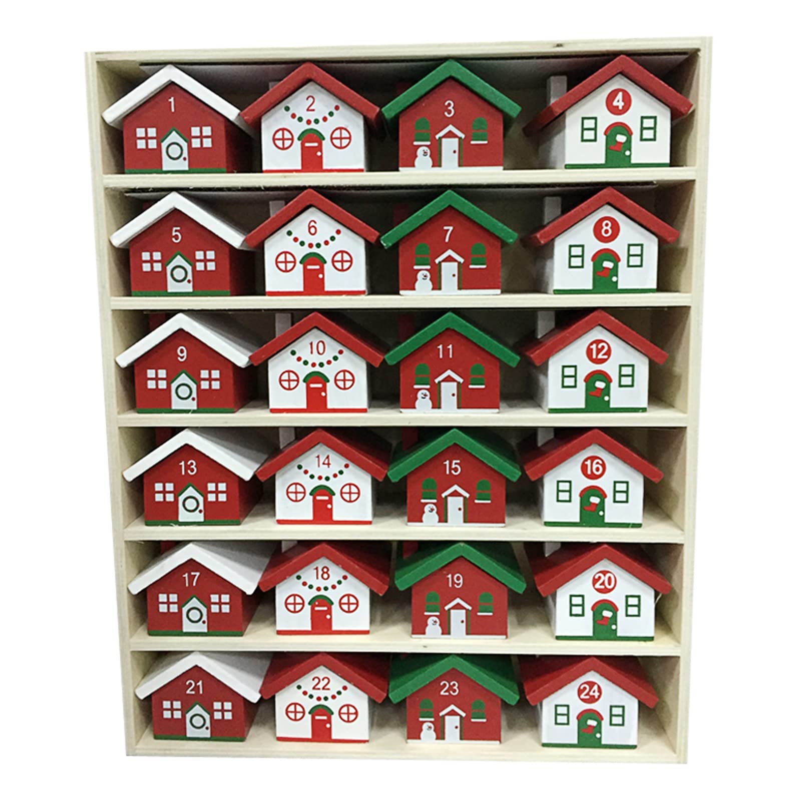XJZ Wooden Advent Calendar with 24 House-Shaped Drawers - Christmas Countdown Calendar for Holiday Home Decor | Perfect for Family Traditions, Gift Giving & Festive Decorations