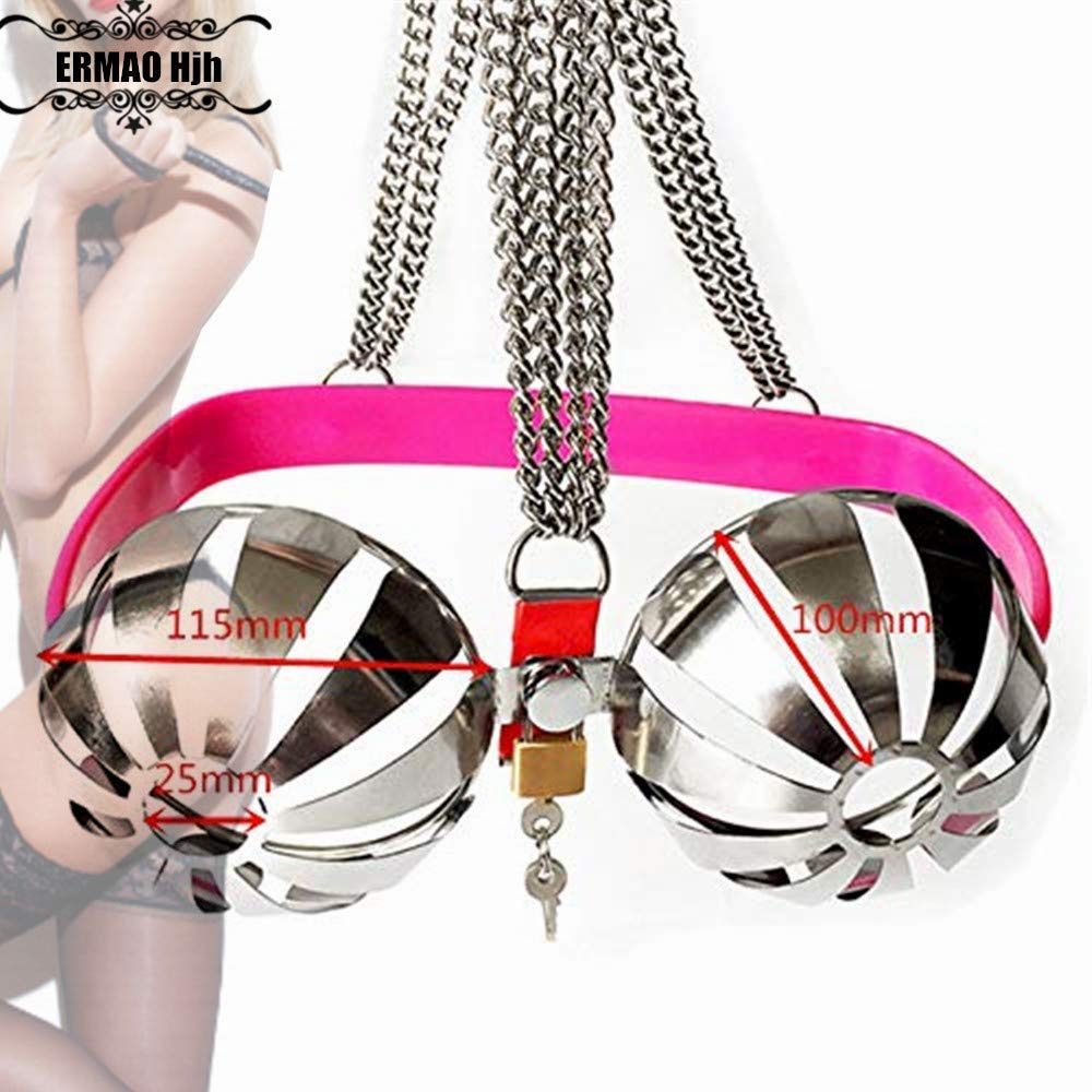 Metal Chastity Belt Bra for Women - SM Bondage Bustier with Lock, Extreme Fetish Underwear for Role Play & BDSM - Perfect for Couples Play, Adult Games & Sensual Exploration (Pink)