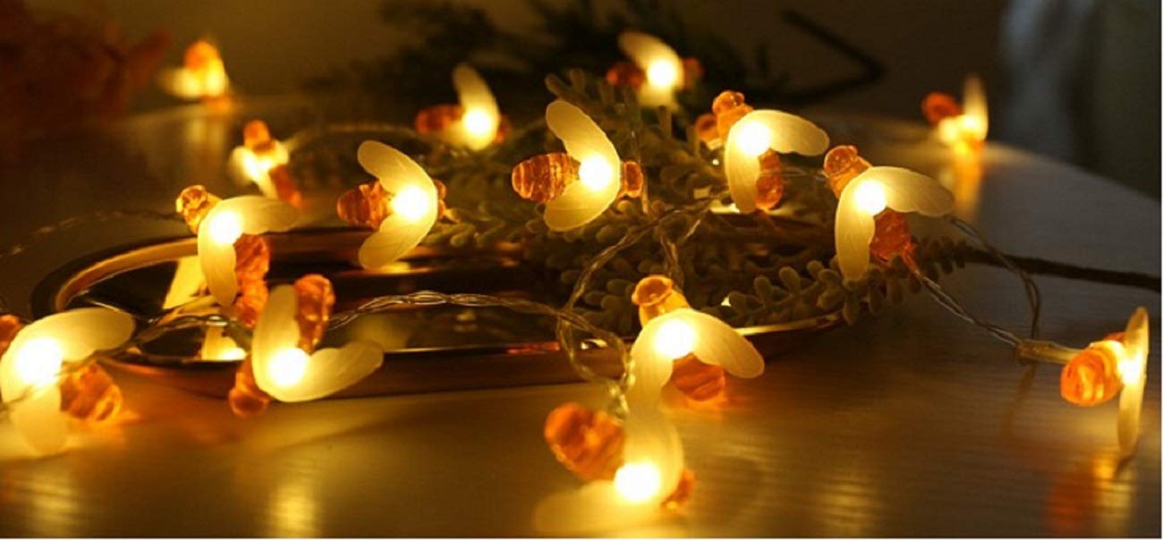 Merdeco 50 LED Honeybee Fairy String Lights - 16ft Warm White for Party & Wedding Decor