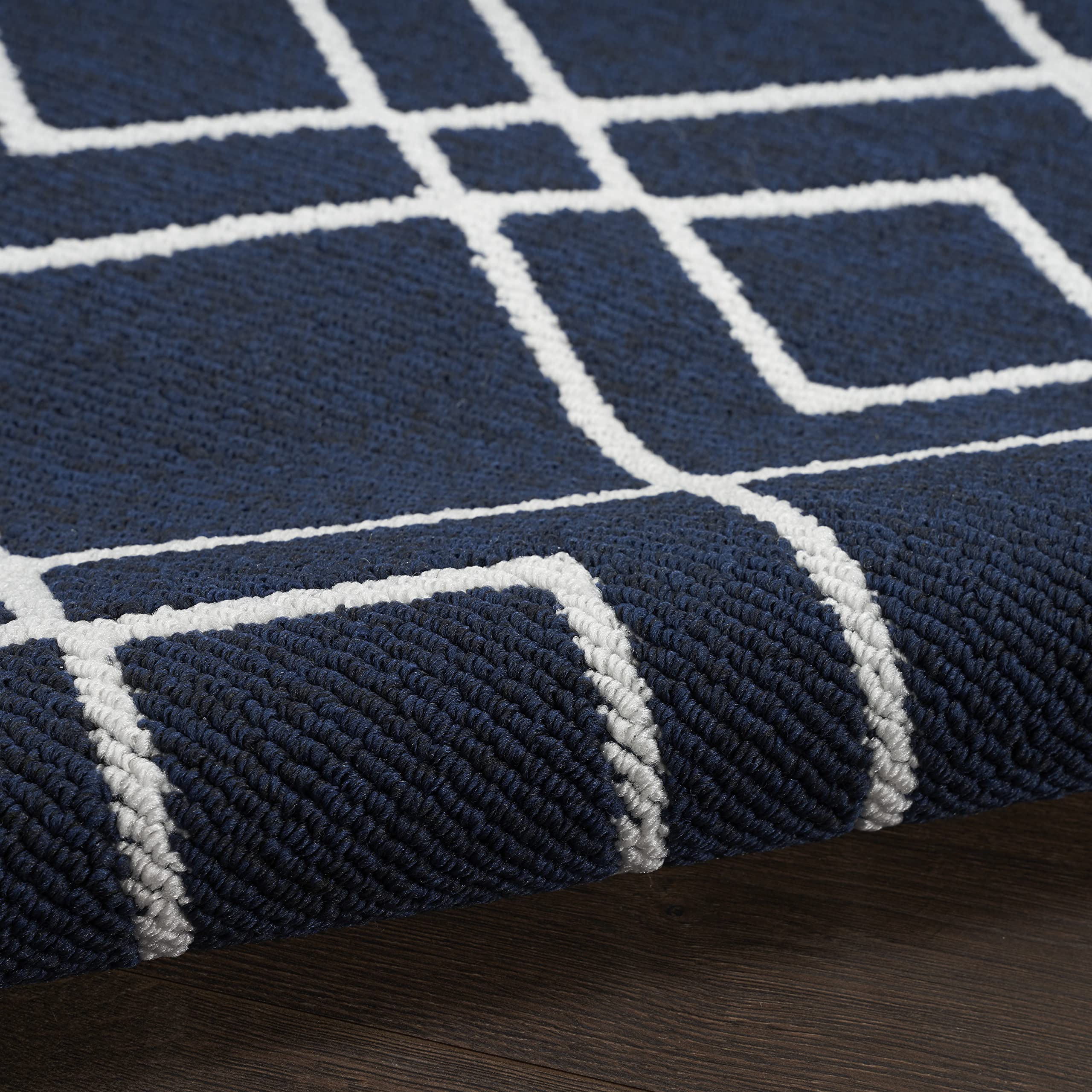 Nourison Modern Geometric Navy Blue 8' x 10' Area Rug - Easy to Clean, Non-Shedding, Soft & Durable - Perfect for Living Room, Bedroom, Dining Room or Kitchen Decor