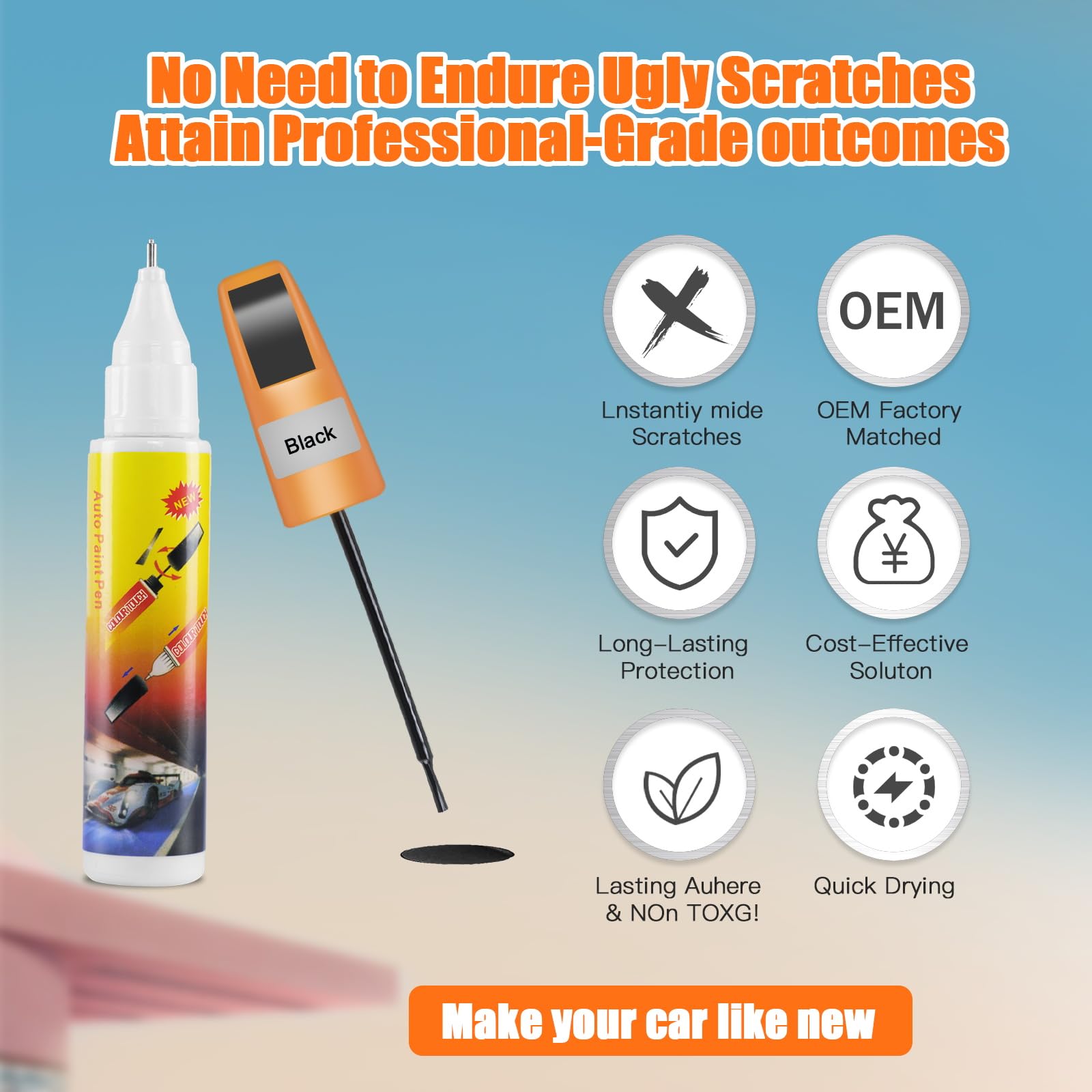 Car Touch Up Paint Pen - Black | Easy Scratch Repair for Cars | DIY Auto Fix