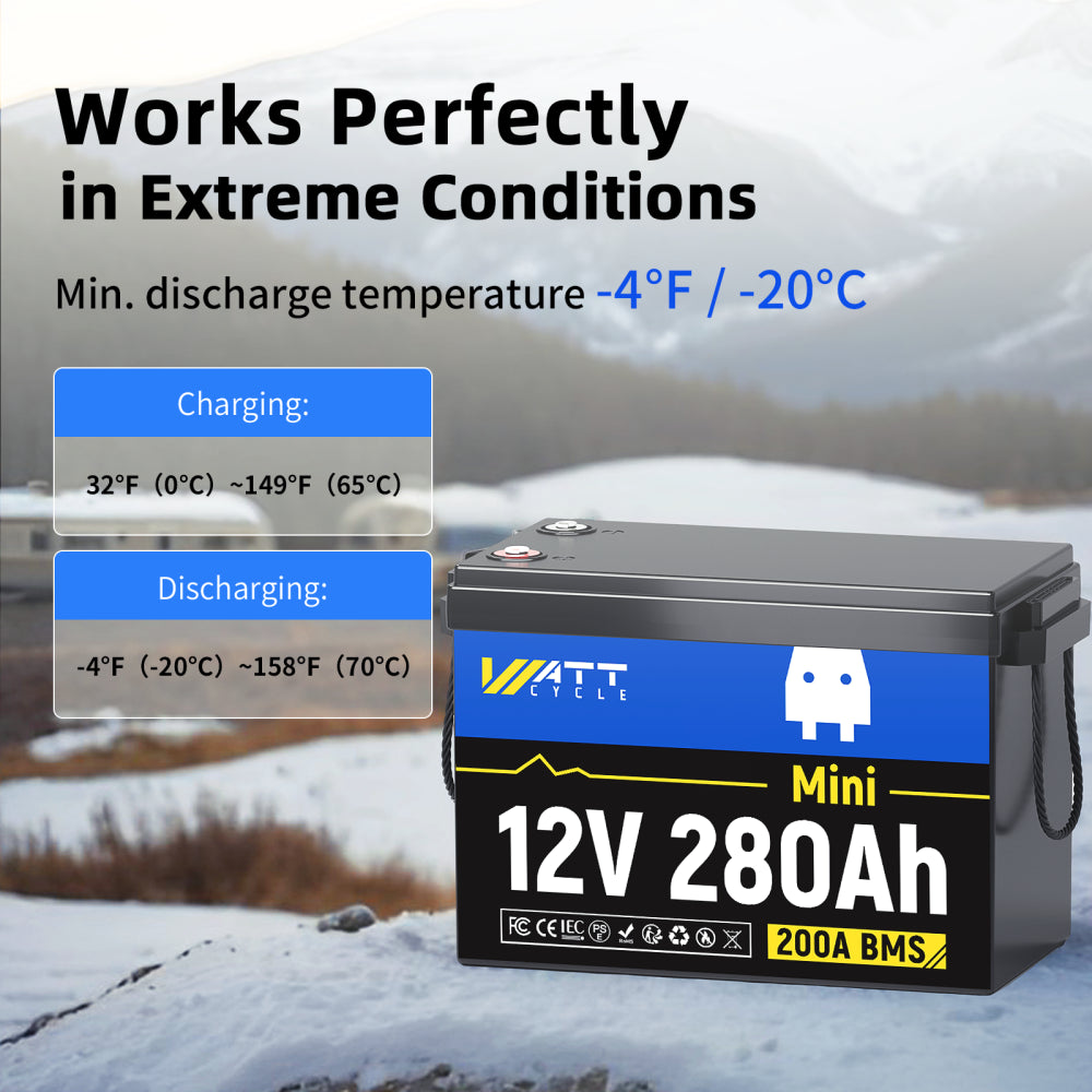 Upgraded Smart Version 12V 280Ah Mini LiFePO4 Lithium Battery - Perfect for Solar Power Systems, RVs, Marine & Off-Grid Applications