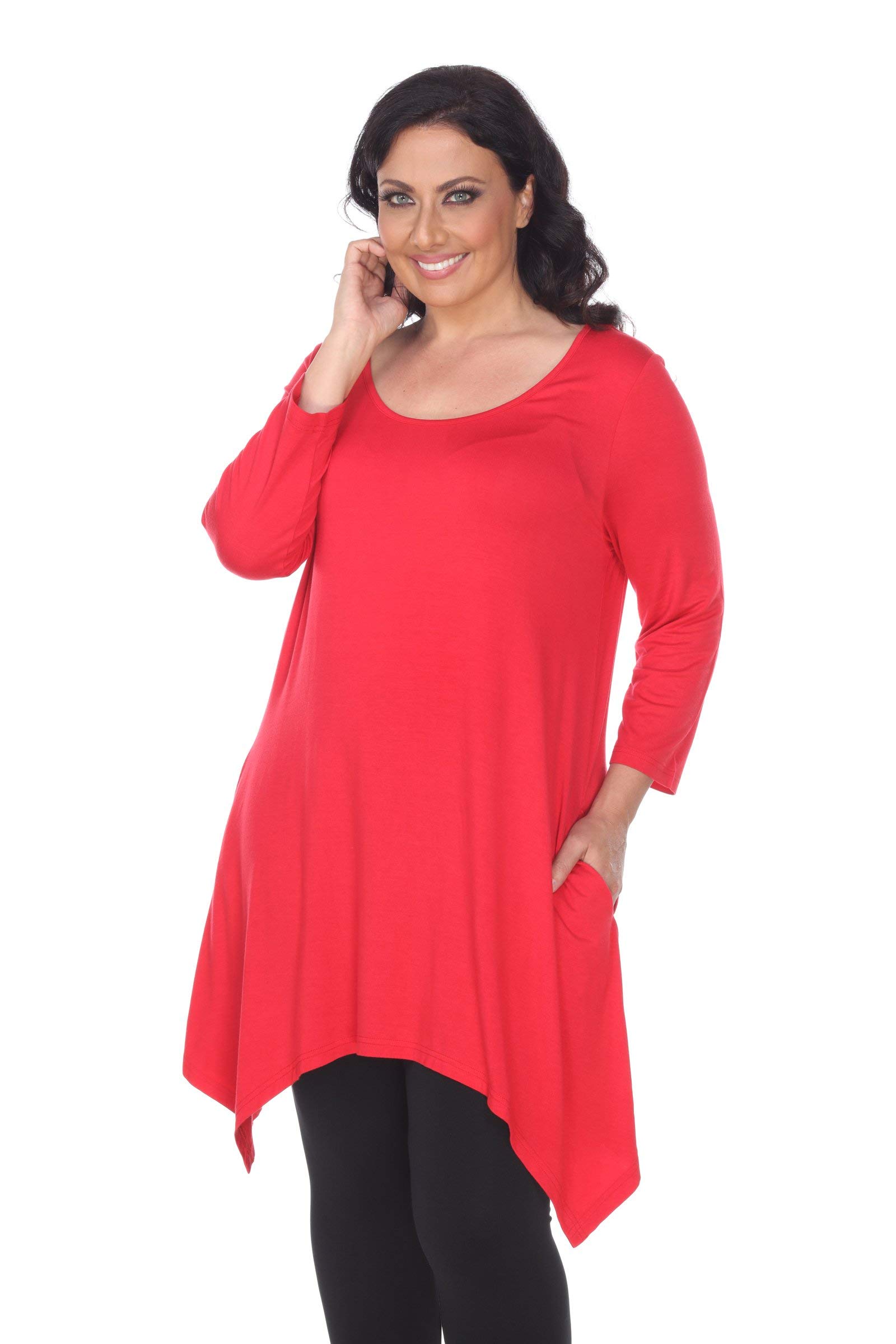 Plus Size Makayla Tunic Top for Women - Flattering Red Blouse with Long Sleeves | Perfect for Office Wear, Casual Outfits & Special Occasions