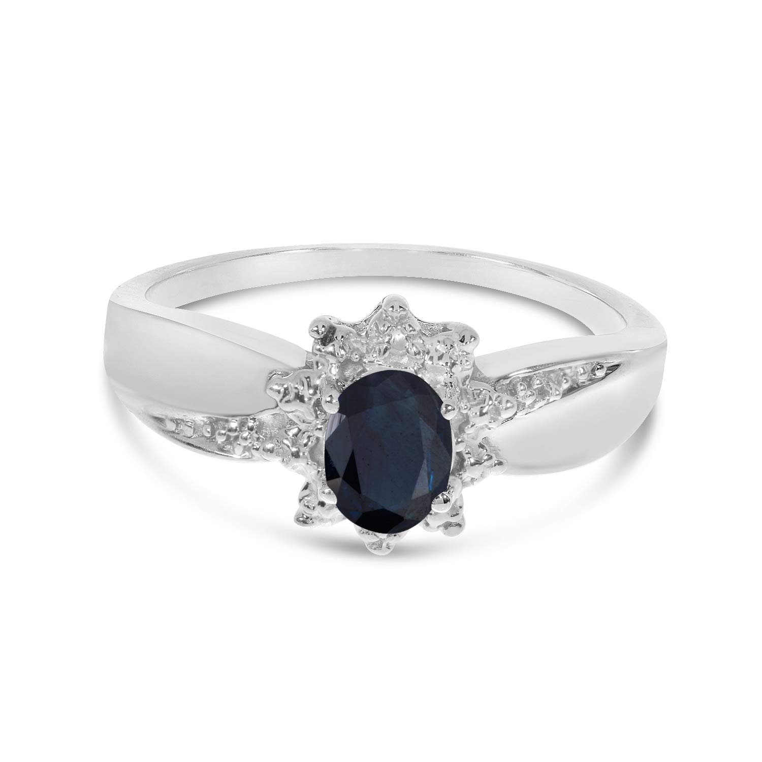 10K White Gold Oval Sapphire and Diamond Engagement Ring for Women - Elegant Wedding, Anniversary, or Promise Jewelry Gift