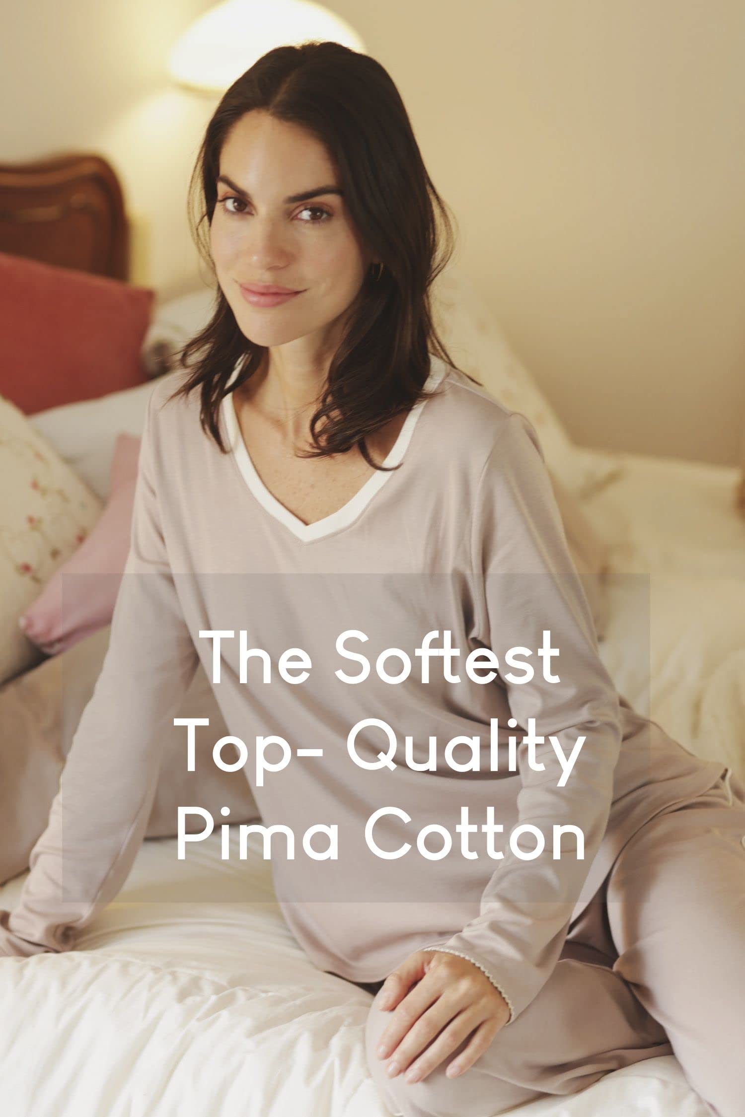 Premium Pima Cotton Women's Pajama Set - Ultra Soft Long Sleeve Sleepwear for Women | Cozy Lounge Wear & Nighttime Comfort
