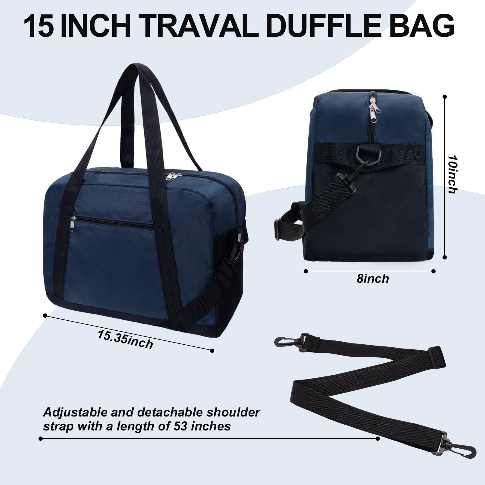 15 Inch Lightweight Gym Bag for Men & Women - Small Travel Duffel Carry On Bag for Sports, Workouts & Weekend Trips - Navy Blue Sports Bag Perfect for Gym, Yoga, Travel & Daily Use