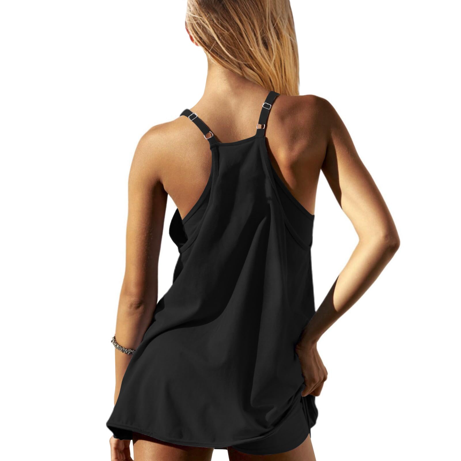 Women's Sleeveless Workout Romper Dress with Built-in Shorts - Athletic Spaghetti Strap Jumpsuit for Gym, Yoga & Casual Wear - Perfect for Workouts, Vacations & Summer Outings