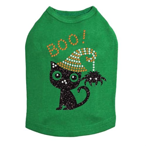 Sparkling Rhinestone Cat with Spider Hat Tank Top for Women - Trendy Graphic Tee in Multiple Colors - Perfect for Halloween, Cosplay & Casual Wear