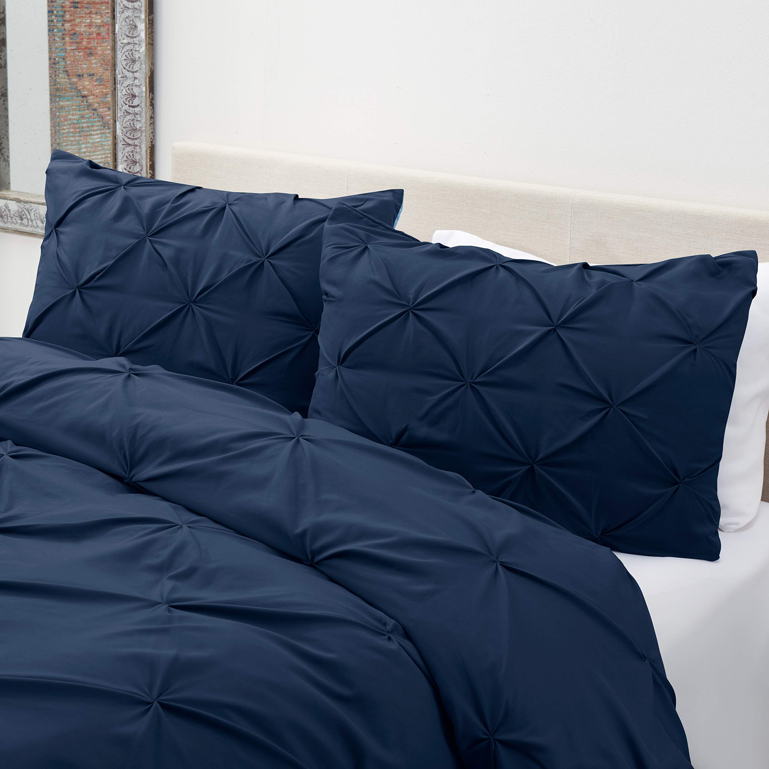 Nestl King Size Comforter Set - Pinch Pleat & Pintuck Design, 3-Piece Down Alternative Bedding with 2 Pillow Shams (Navy Blue) | Luxury Bedroom Decor for Master Suite or Guest Room