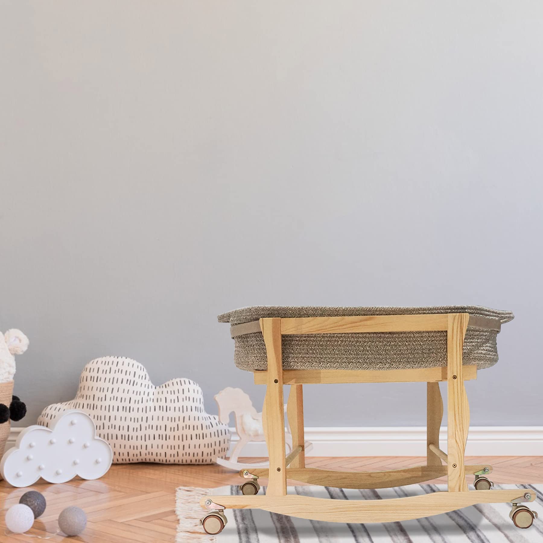 ECOADE Natural Wood Moses Basket Stand & Rocker - Portable Baby Crib for Nursery, Bedroom, or Travel - Safe & Sturdy Infant Sleeping Solution