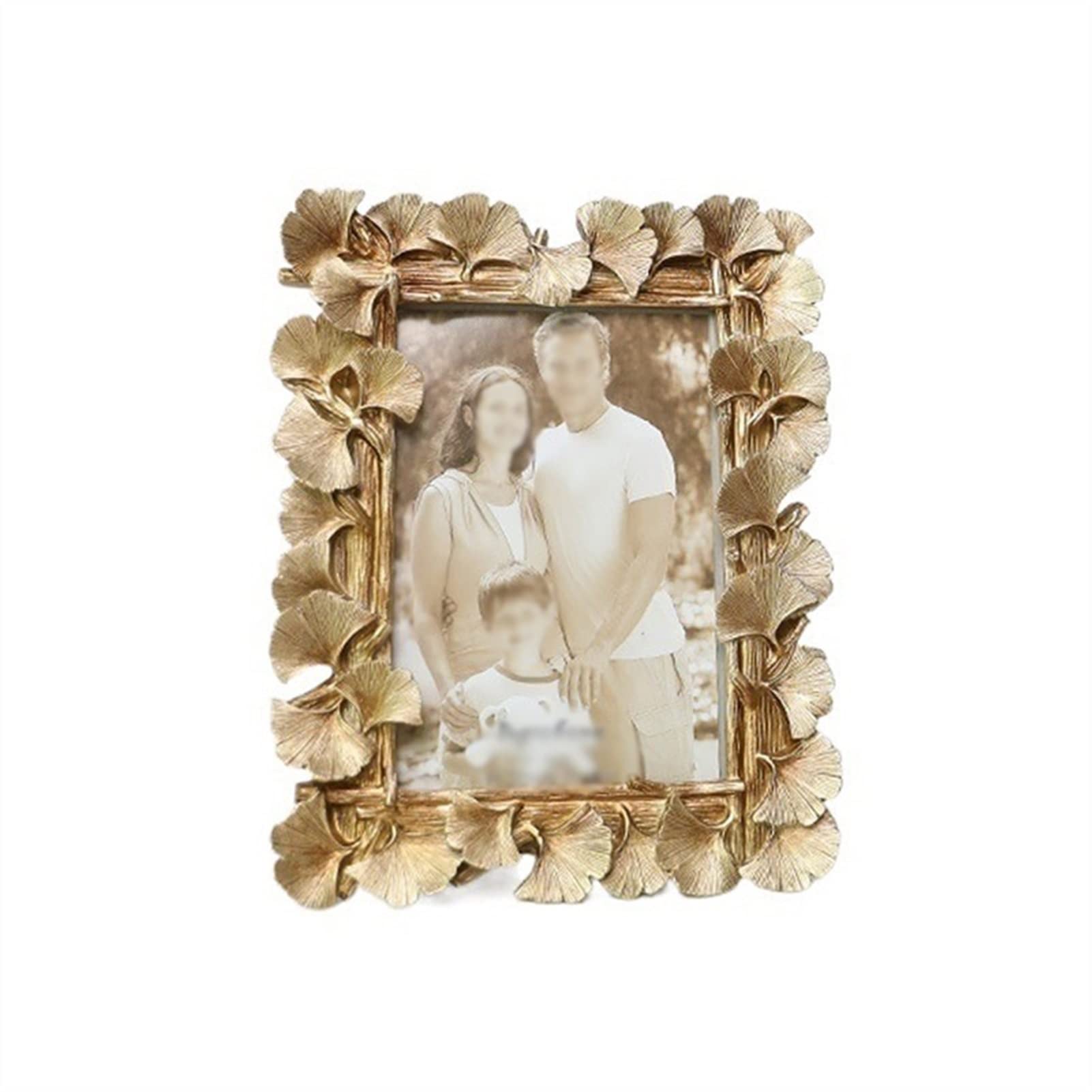 SQLCF Modern 6 Inch European Gold Gingko Leaf Resin Photo Frame - Elegant Wedding Tabletop Display, Home Decor Picture Frame Set for Living Room, Bedroom & Office