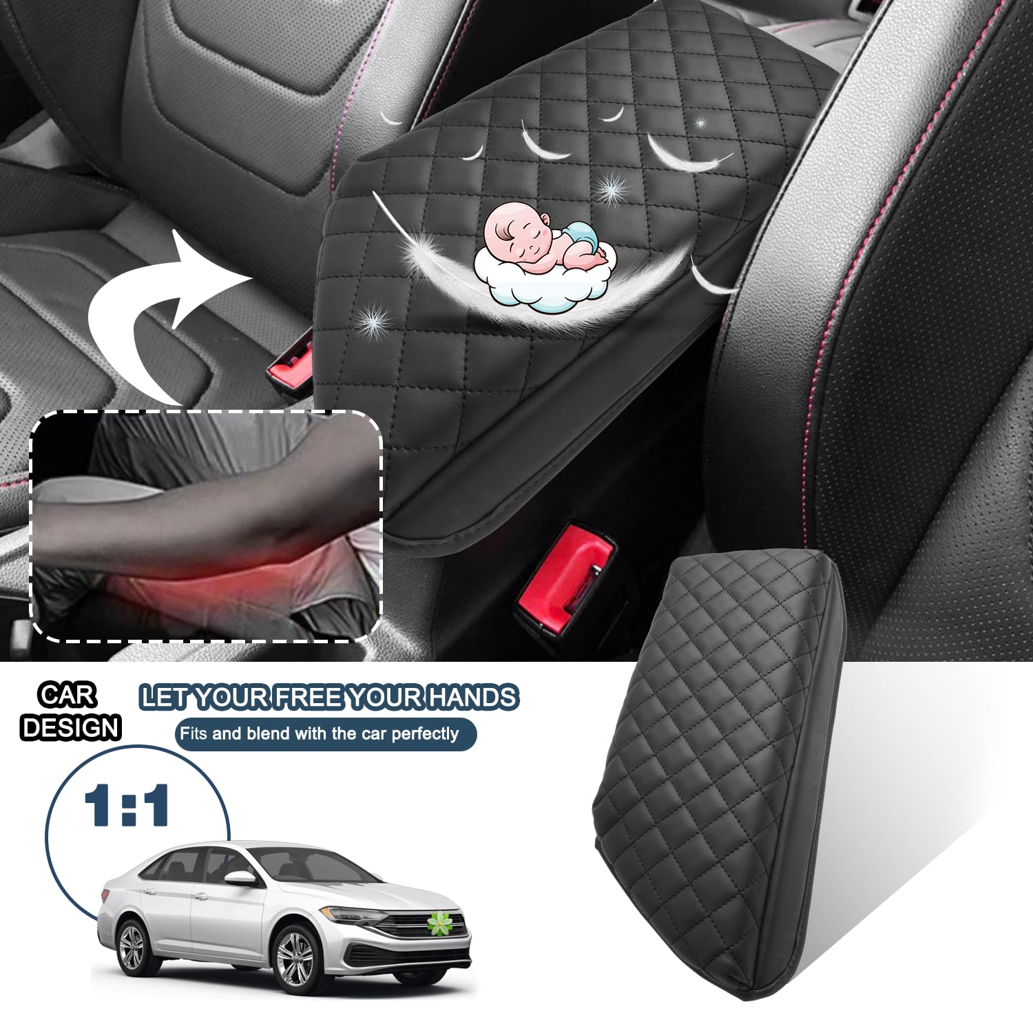 Ruiya Premium Leather Armrest Cover for Volkswagen Jetta 2020-2025 Models | Center Console Protector Compatible with Jetta S/Sport/SE/SEL | Car Interior Accessories for Comfort & Style | Perfect for Daily Commute & Road Trips