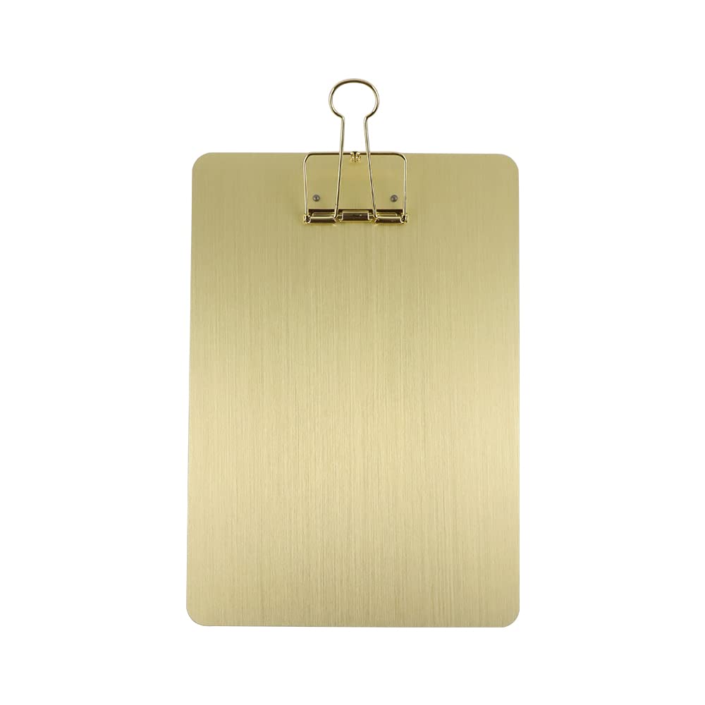 A5 Gold Metal Clipboard with Binder Clip - Premium Writing Board for School, Office & Restaurant Menus - Durable Drawing Clipboard for Notes, Documents & Art Projects (Gold)