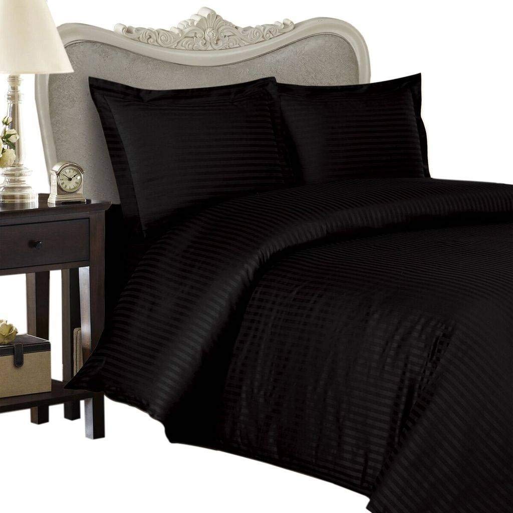 7-Piece Italian 1000 Thread Count Egyptian Cotton Bedding Set - Queen Size Sheet Set & Duvet Cover in Black Stripe | Luxury Italian Finish for Ultimate Comfort | Perfect for Master Bedrooms, Guest Rooms & Hotels