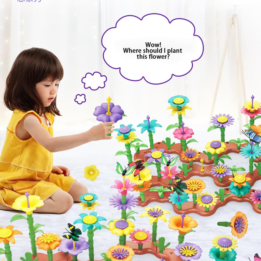 **AKANYA Flower Garden Building Blocks - Educational Floral Pretend Play Set for Kids Ages 3-7, DIY Stacking Toys for Creative Play - Perfect for Indoor & Outdoor Garden-Themed Activities**