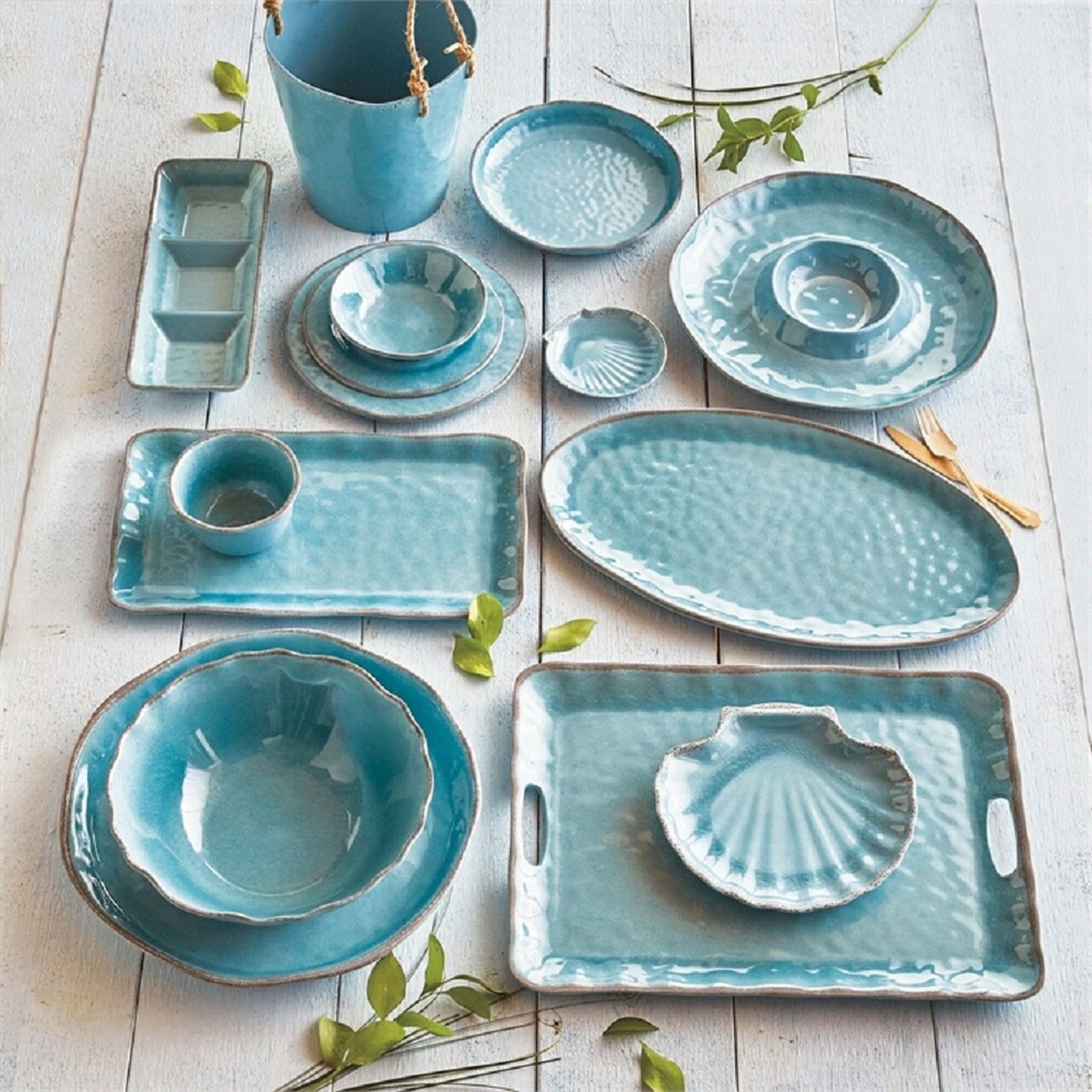Premium Melamine Salad Plates Set of 4 - Shatterproof & Lightweight Veranda Aqua Dinnerware - Perfect for Outdoor Dining, Picnics, and Everyday Use