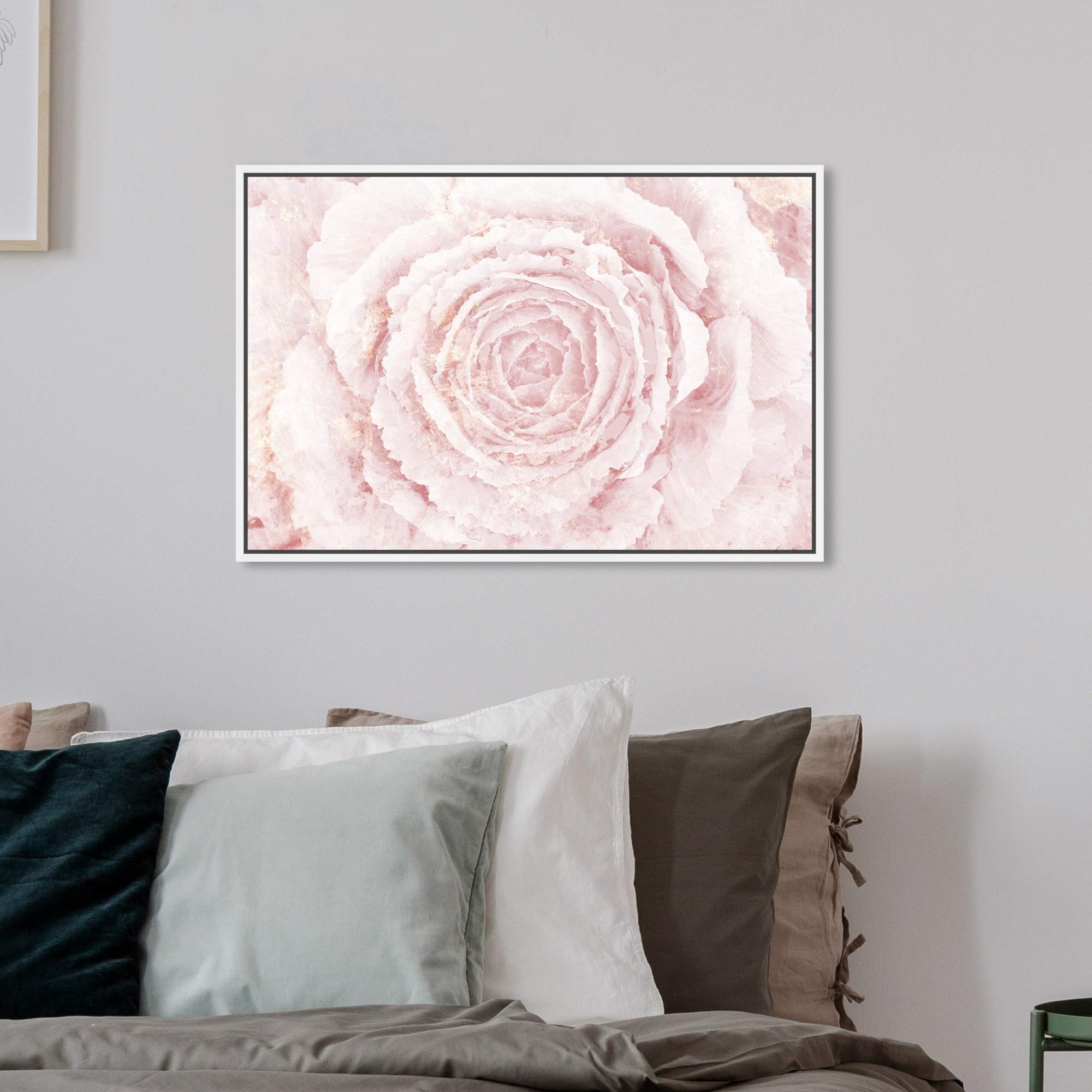 Blush Winter Flower Pink Floral Framed Wall Art Canvas Prints - Botanical Home Decor for Living Room, Bedroom & Office