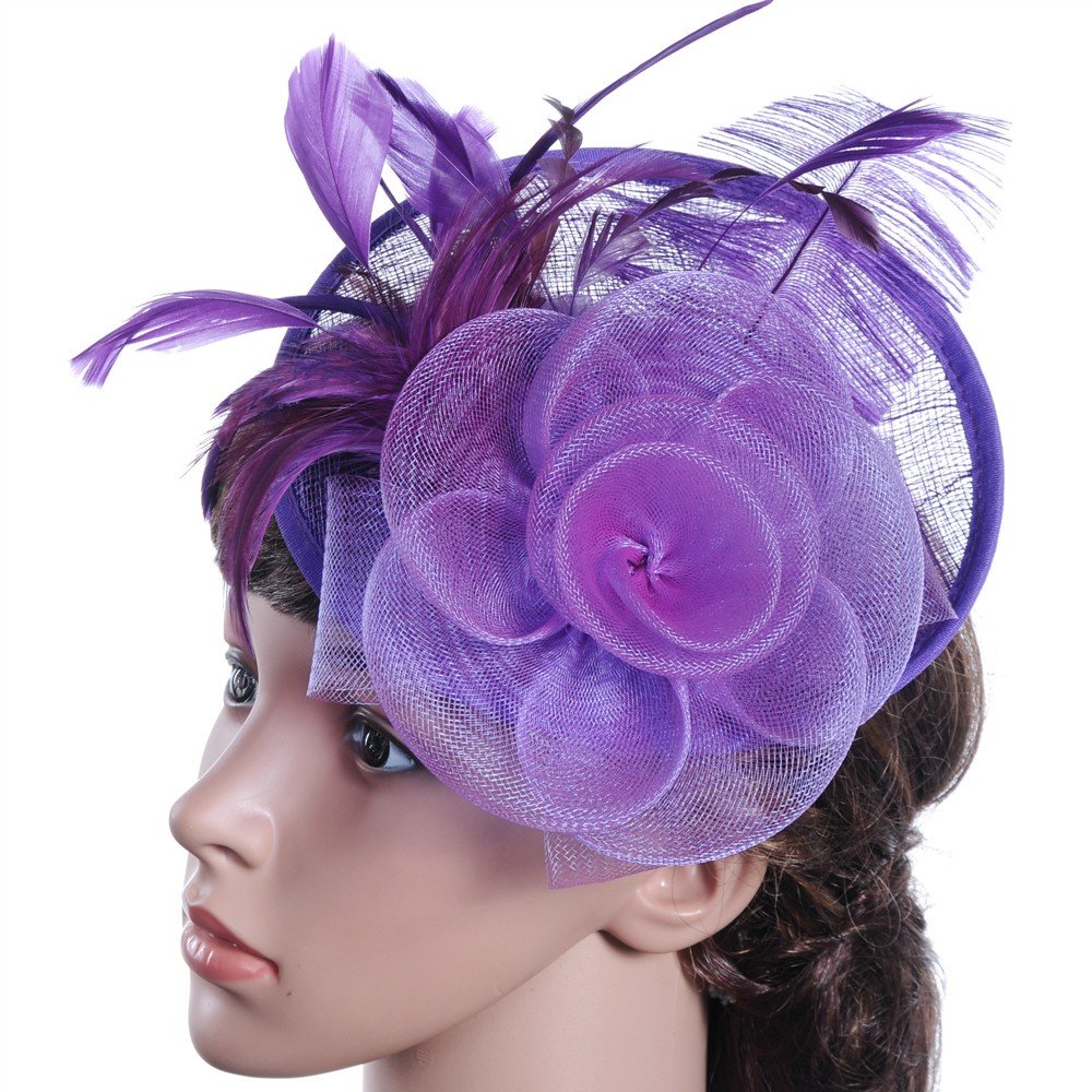UUSUNI Summer Hats for Women - Elegant Wedding Fascinator with Mesh, Ribbons & Feathers | Wide Brim Sun Hat for Beach, Garden Party & Special Occasions