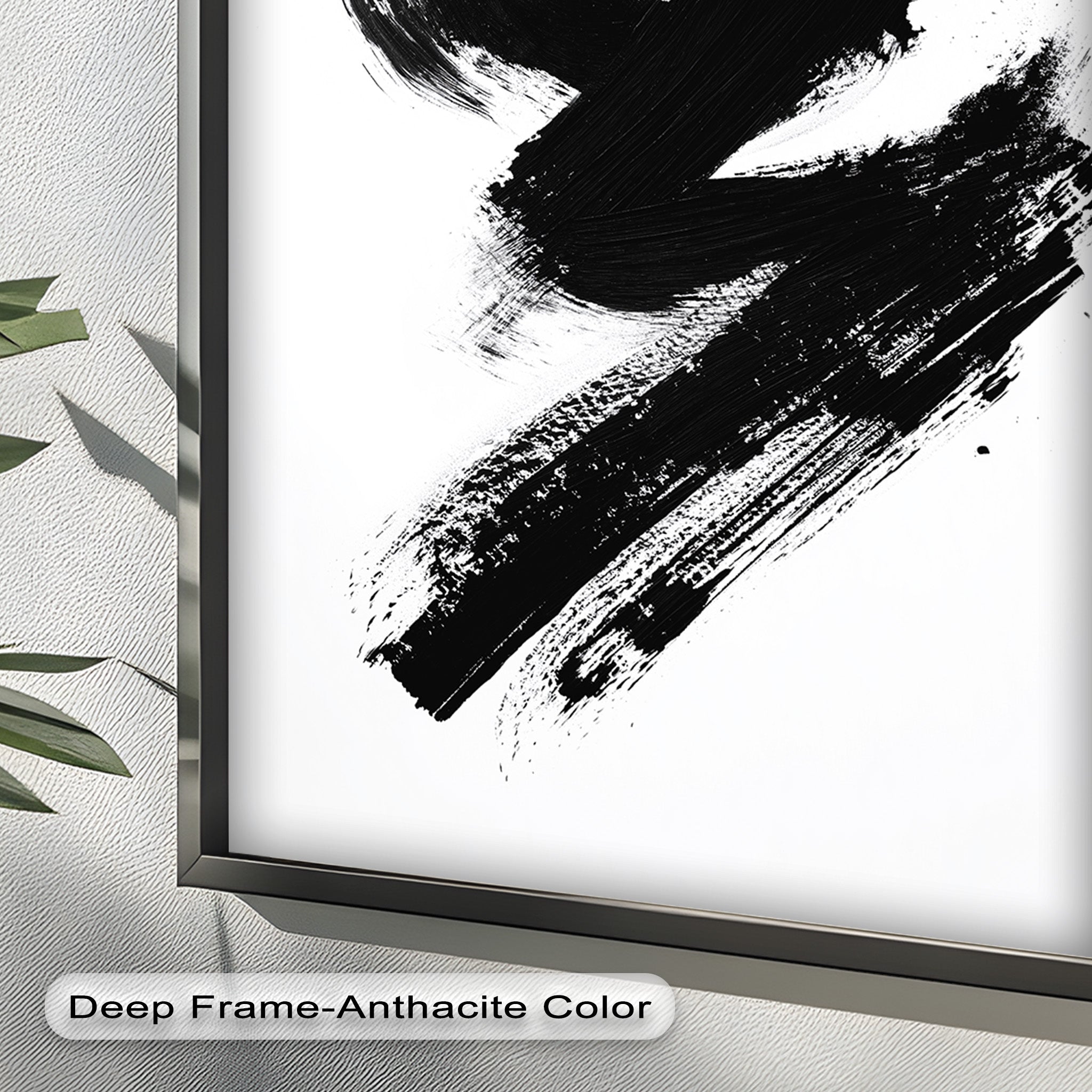 Black Brushstroke Abstract Oil Painting - Modern Wall Art for Living Room, Bedroom & Office Decor
