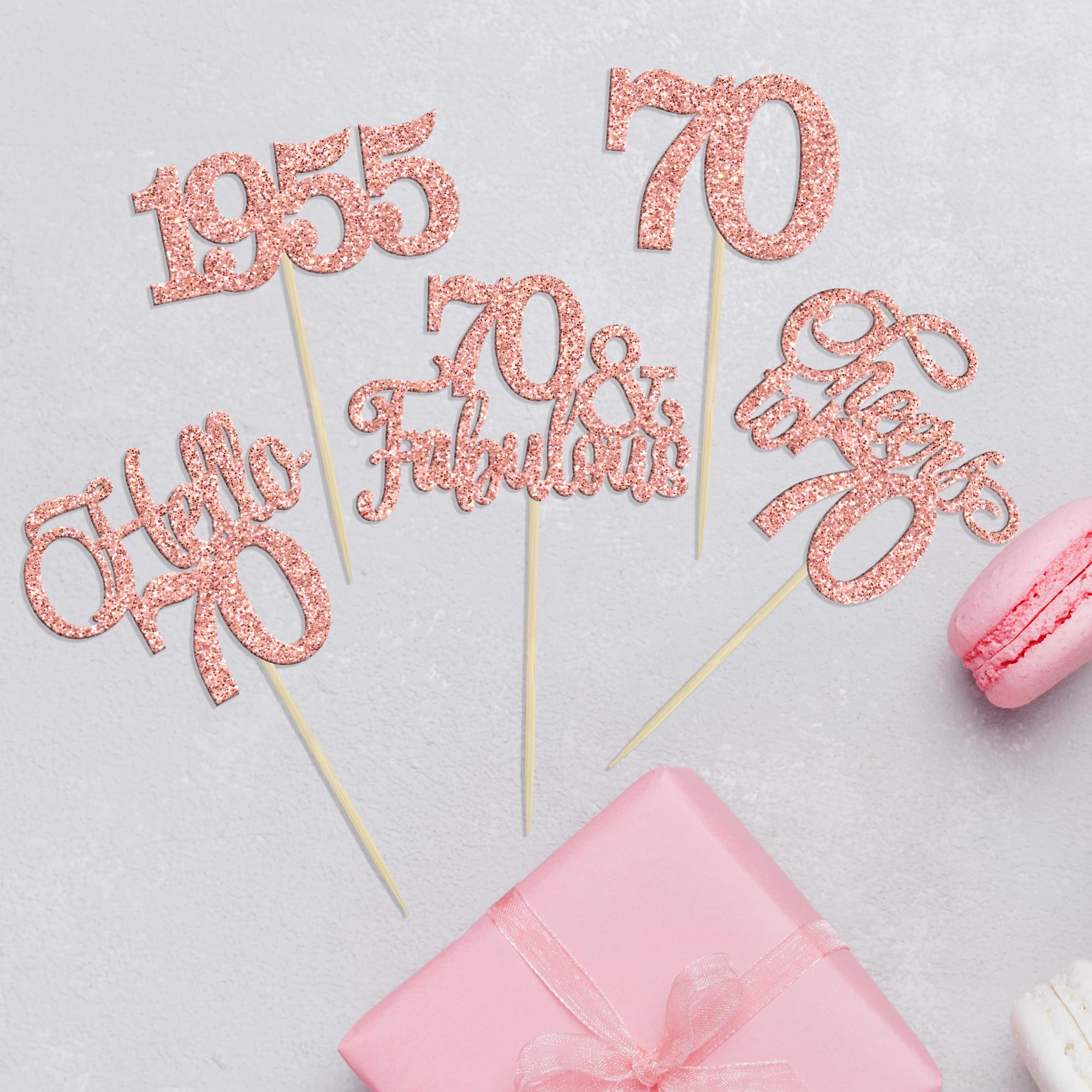 70th Birthday Cupcake Toppers Set - 30Pcs Rose Gold 70 Fabulous Cupcake Picks for 70th Birthday Party, Anniversary & Wedding Decorations (Cheers to 70, Born in 1955 Theme) - Perfect for Milestone Celebrations, Retirement Parties & Cake Decorating