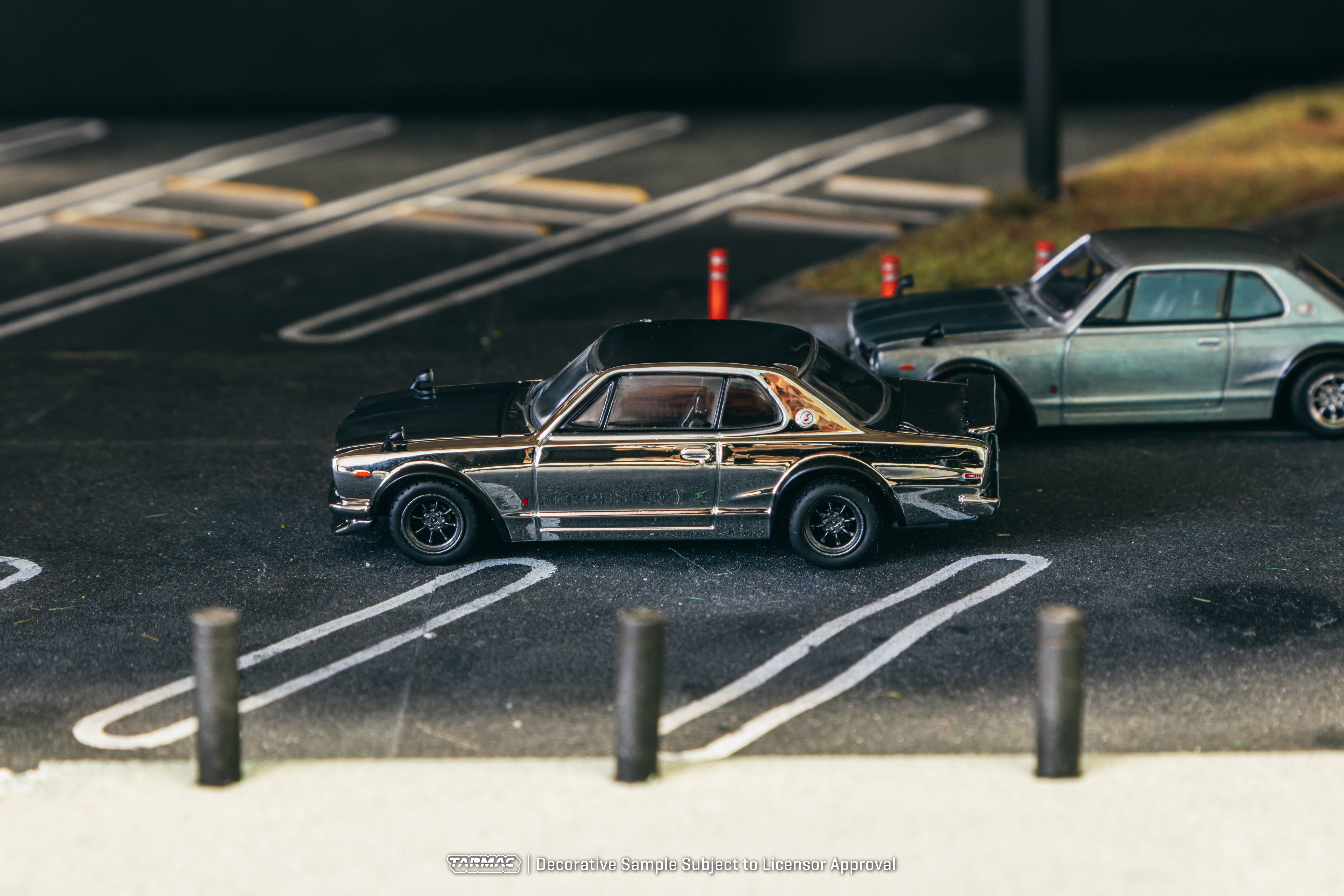 Tarmac Works 1/64 Nissan Skyline HT 2000GT-R Silver Chrome Japan Special Edition Diecast Model Car - Perfect for Collectors & Car Enthusiasts Display
