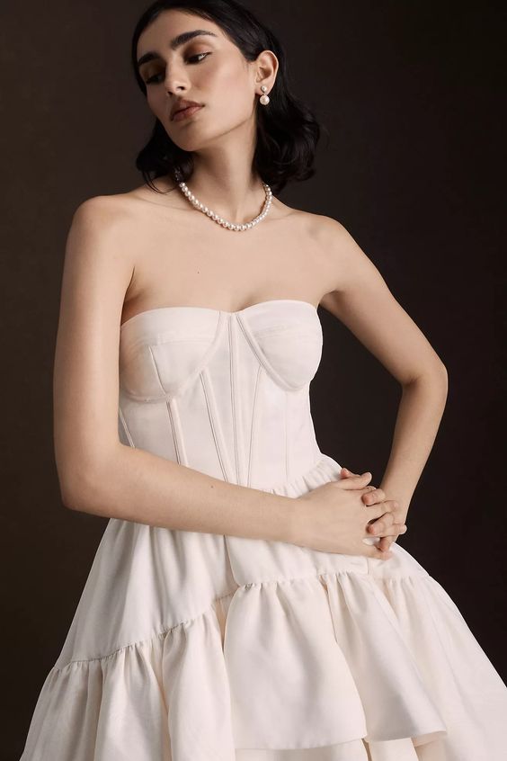 BHLDN Paisley Print High-Low Hem Strapless Moire Formal Gown - Perfect for Weddings, Prom & Special Occasions