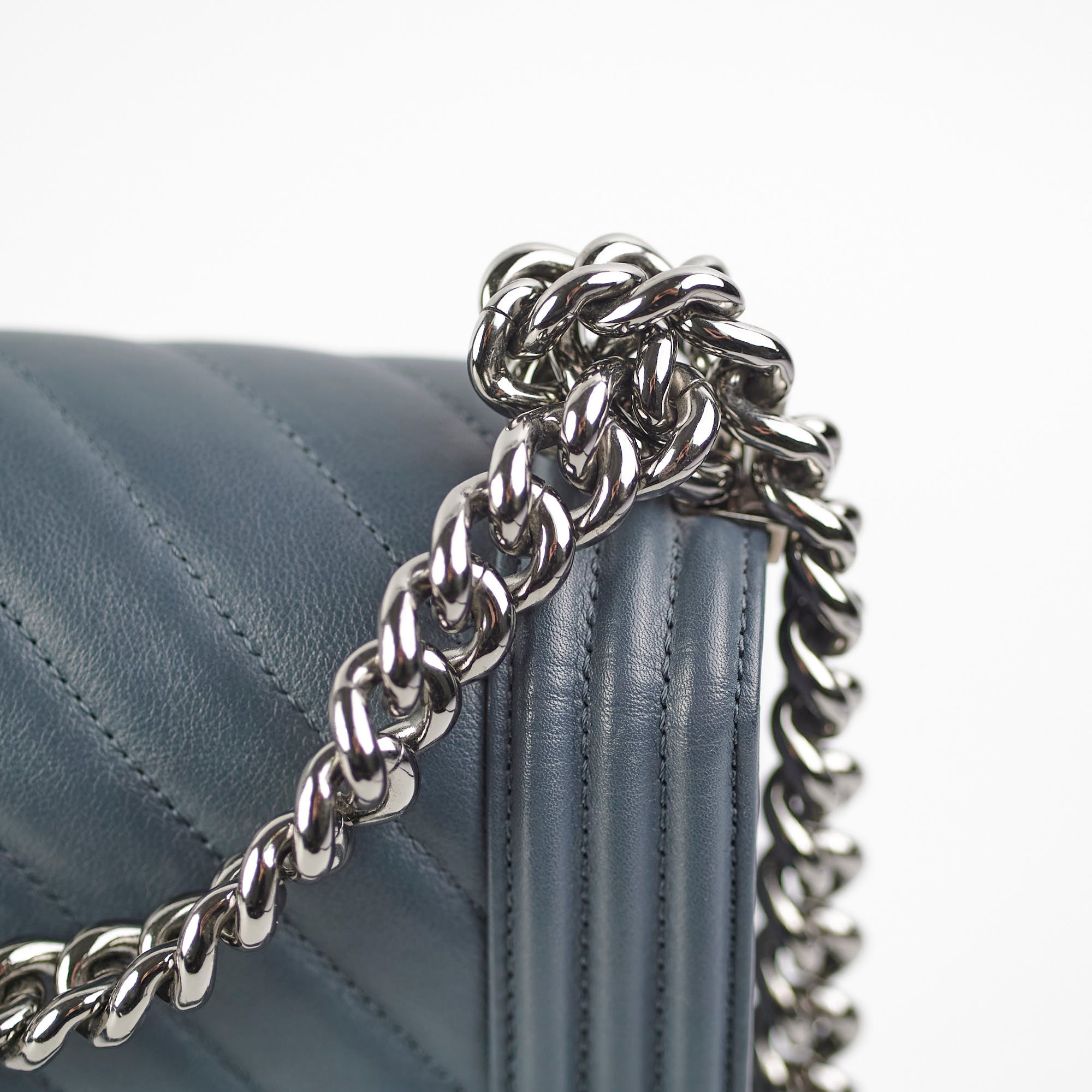 Chanel Old Medium Chevron Boy Bag in Grey - Luxury Designer Handbag for Women, Perfect for Parties & Evening Events