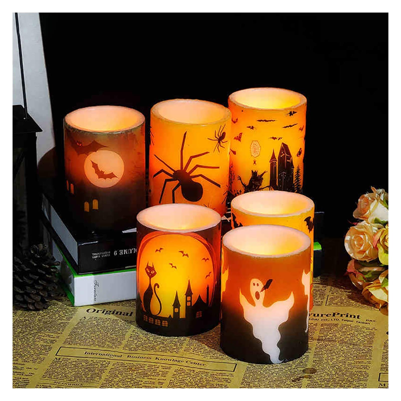 Flameless LED Candles Battery Operated - 6 Pack Real Wax Pillar Candles with Flickering Effect, Electric Tea Lights for Halloween Decor, Wedding Centerpieces & Home Ambiance Lighting