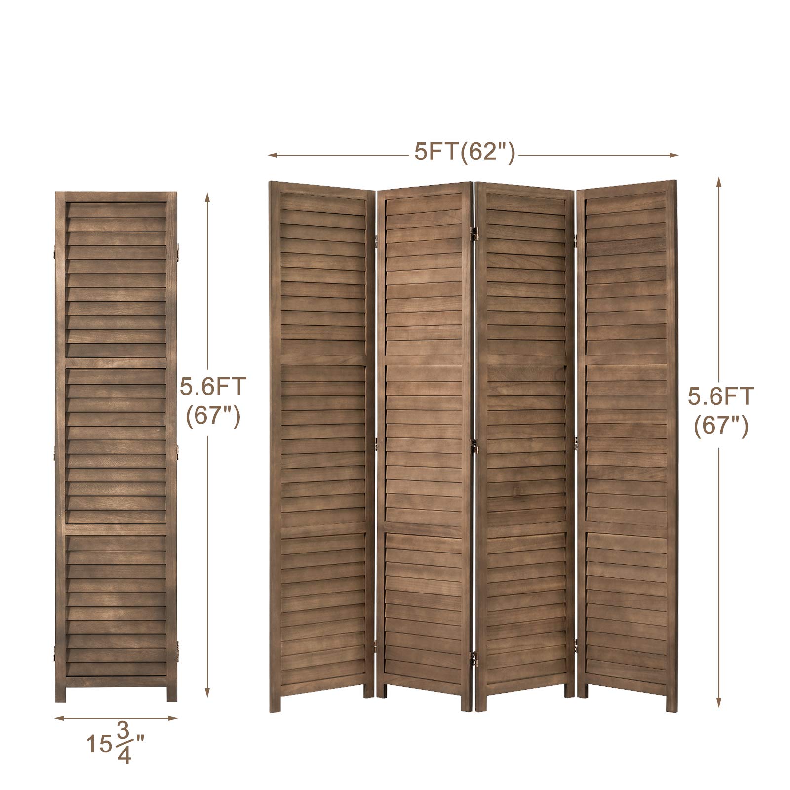 5.6 Ft Tall Wooden Room Divider - 4 Panel Freestanding Privacy Screen for Bedroom & Office - Space Partition Wall for Home Decor, Yoga Studio, and Event Setup