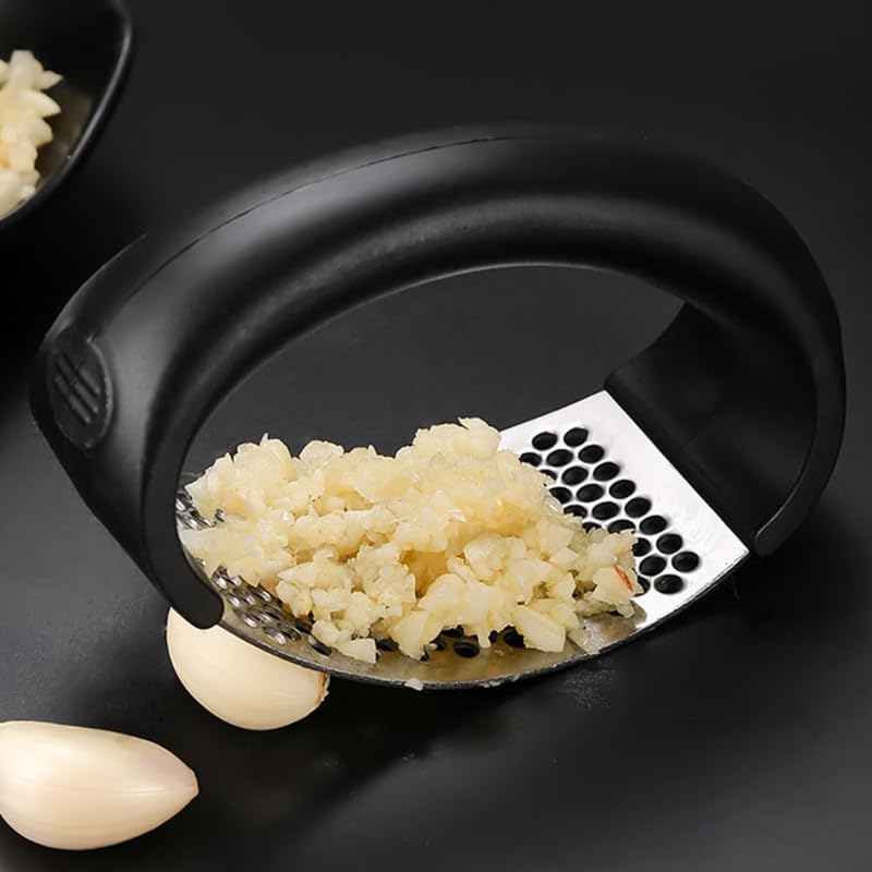 Premium Stainless Steel Garlic Press Rocker - Manual Garlic Crusher & Masher with Peeling Drum - Durable Kitchen Gadget for Chopping, Mincing Garlic - Perfect for Home Cooking, Restaurants & Camping (Black)