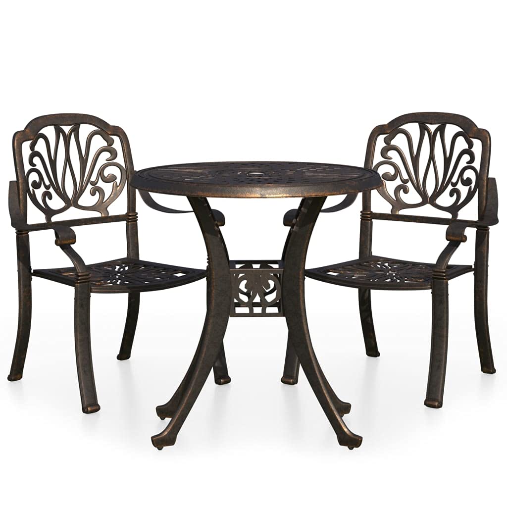vidaXL 3-Piece Outdoor Bistro Set with Umbrella Hole - Durable Cast Aluminum Patio Furniture - Weatherproof & Easy Assembly - Bronze Finish - Perfect for Garden, Balcony or Poolside Dining