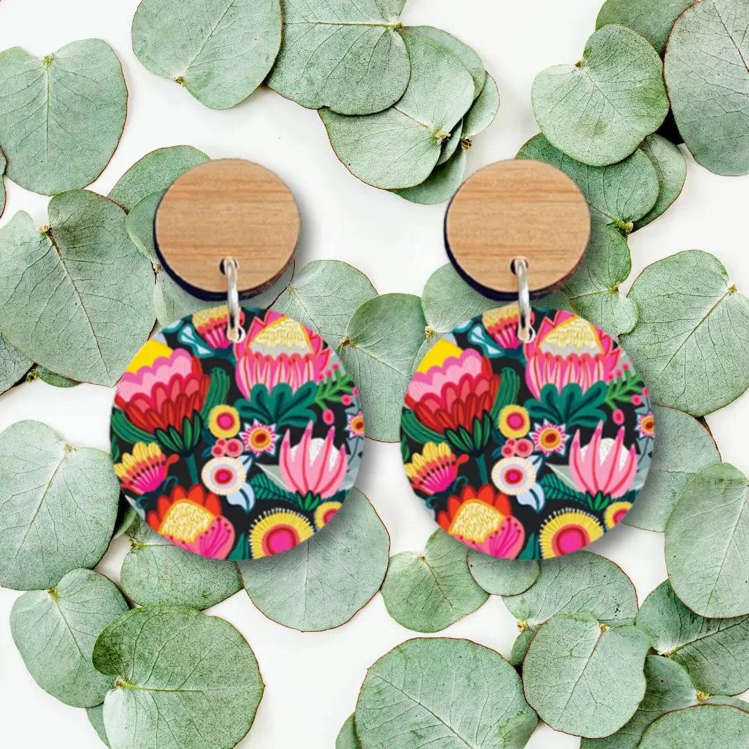 Bush Flowers Australian Wooden Earrings - Handmade Boho Dangle Earrings for Women - Perfect for Festivals, Weddings & Everyday Wear