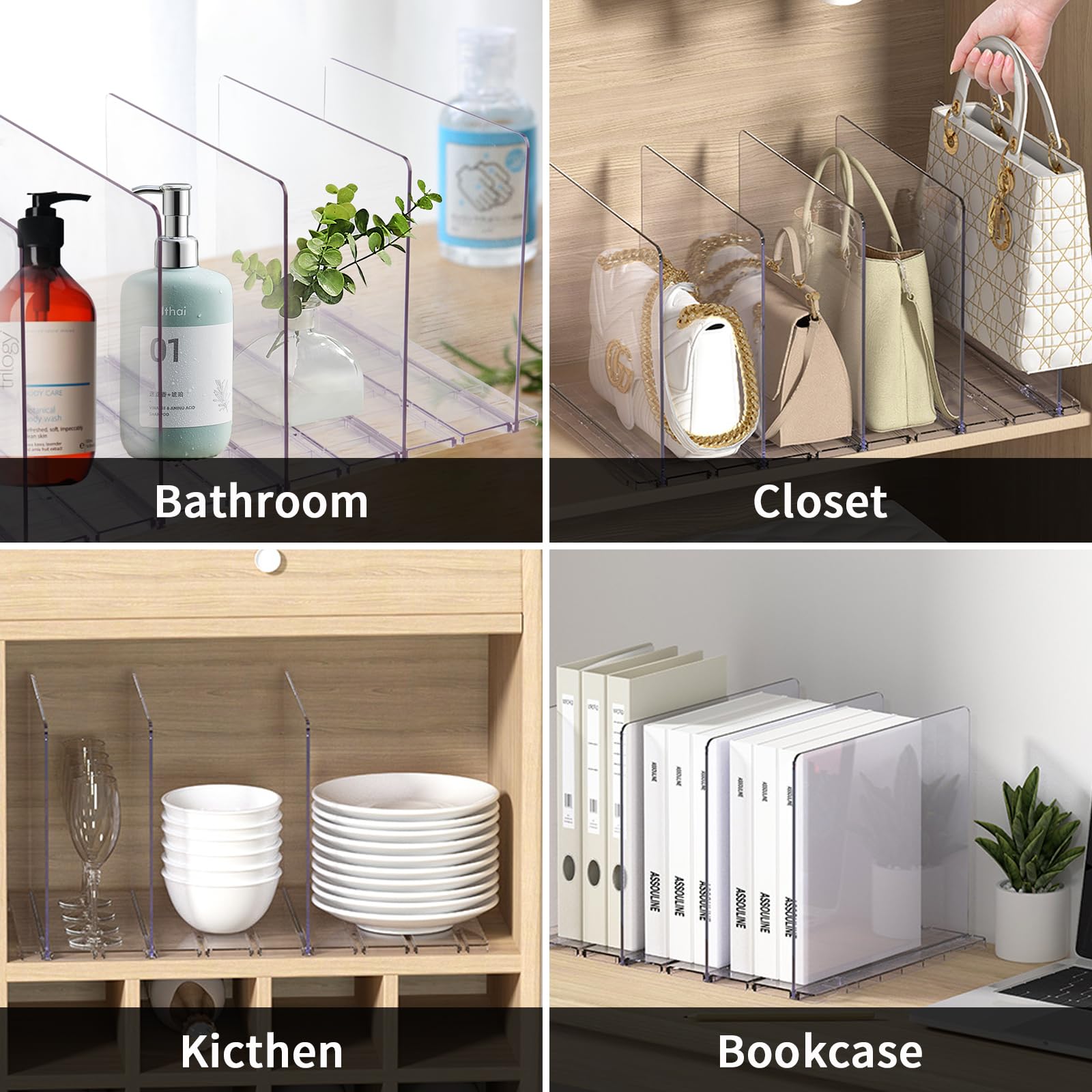 10 Pack Adjustable Acrylic Shelf Dividers - Clear Purse Organizer for Closet & Handbag Storage - Perfect for Closet Organization, Purse Display, and Handbag Collection Management