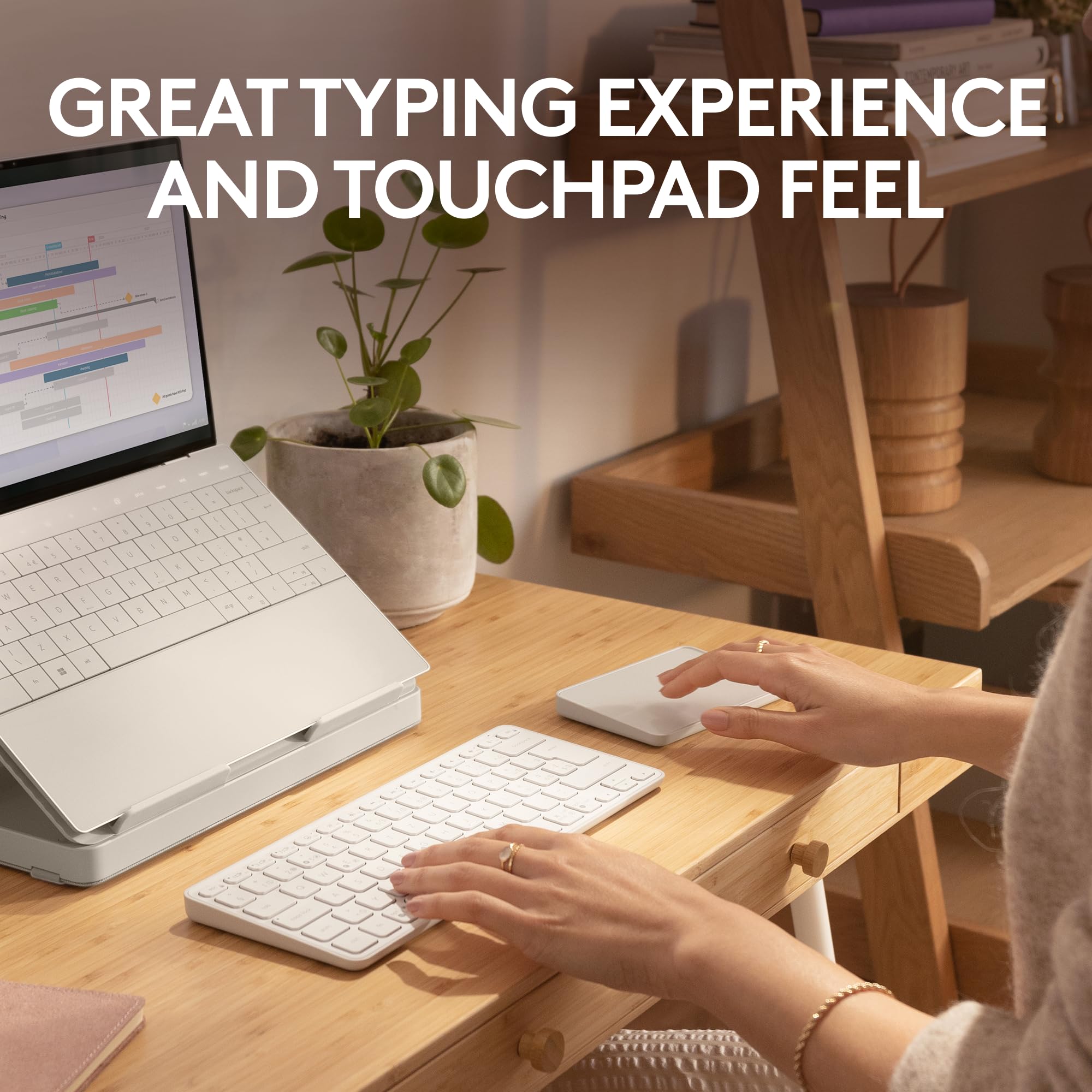 Logitech Casa Pop Up Desk Work From Home Kit with Laptop Stand, Wireless Keyboard & Touchpad - Bluetooth, USB C Charging for 10-17