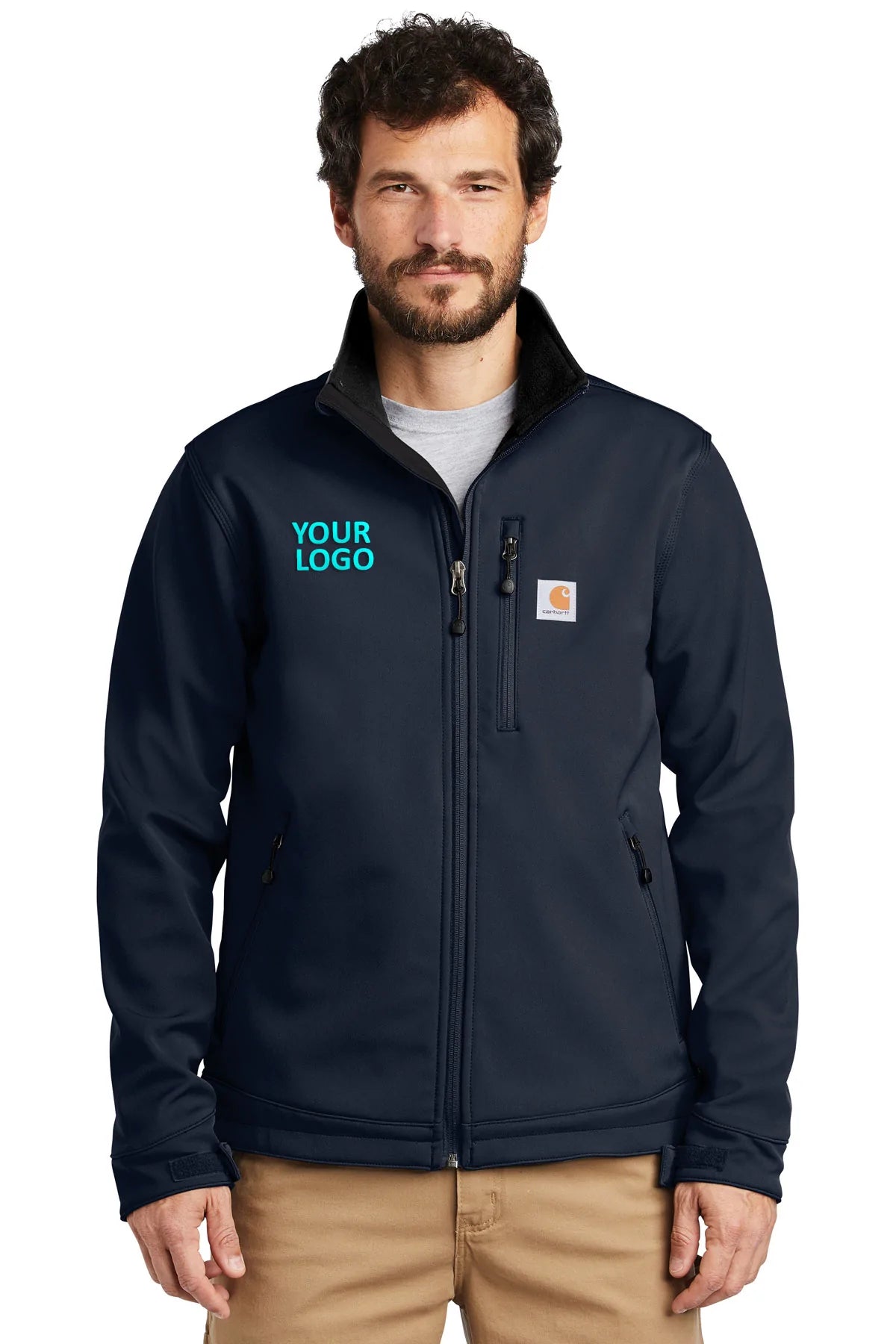 Carhartt Crowley Men's Soft Shell Jacket - Waterproof Windproof Fleece Lined Winter Coat for Outdoor Work & Hiking - Navy Blue