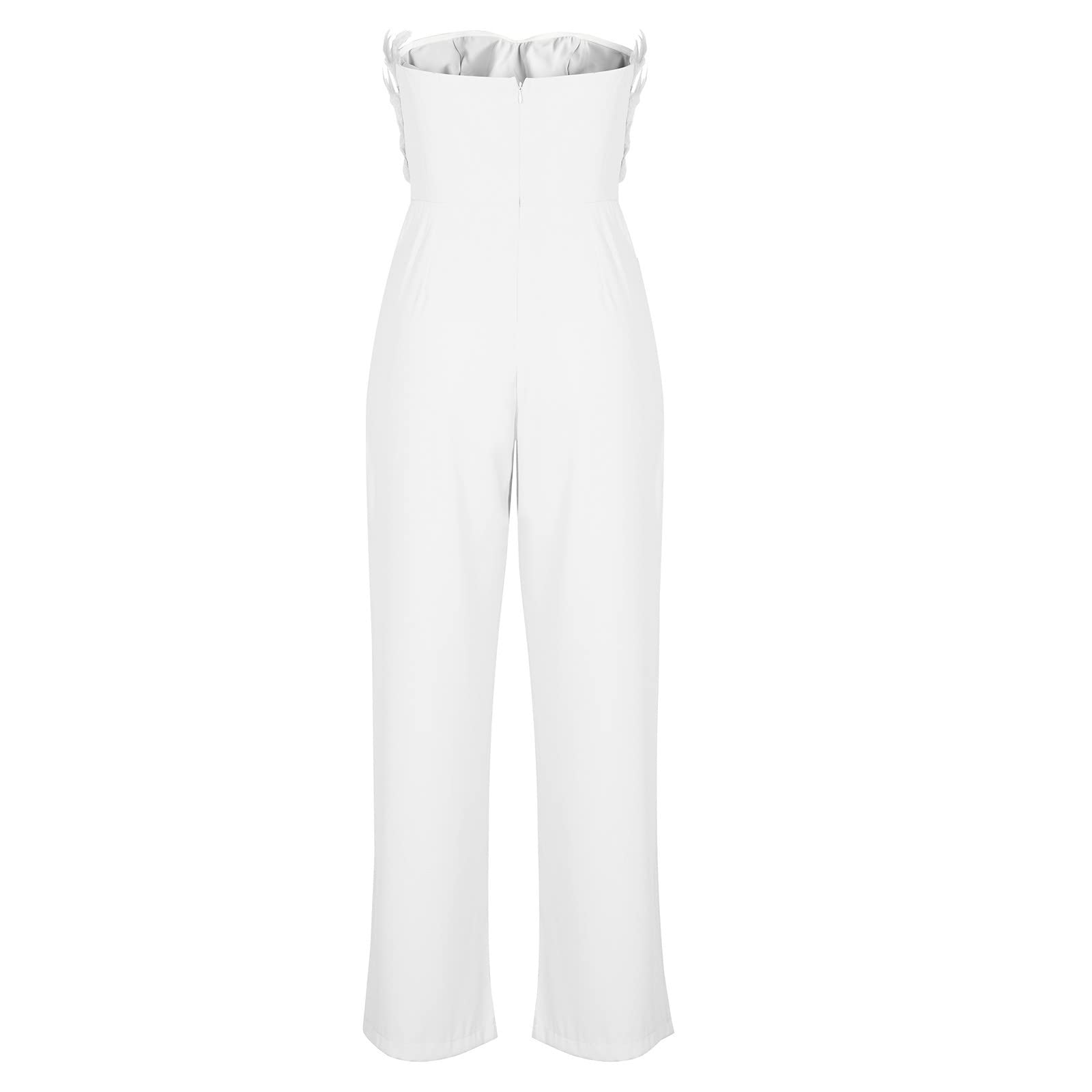 Women's Feather Jumpsuit - Off Shoulder Slim Fit Chiffon Long Pant Romper for Business Casual & Evening Wear | Elegant Party Outfit, Date Night, Office Fashion & Special Occasions