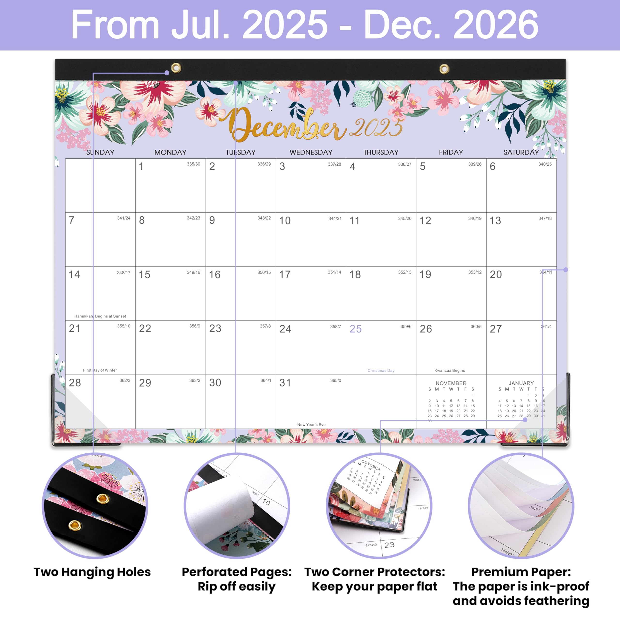 2025-2026 Desk Calendar (July 2025 - December 2026) - 18 Month Large Office Planner 14.6