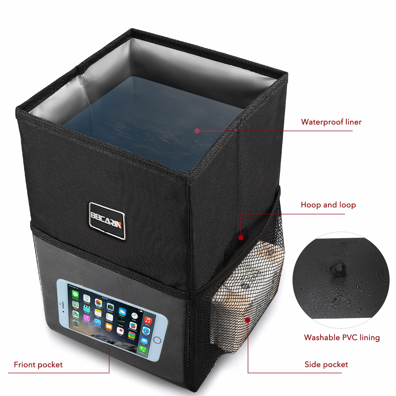 Collapsible Car Trash Can with Lid - 1.82 Gallon Leak-Proof Portable Garbage Bin for Vehicles, Multipurpose Car Organizer | Perfect for Road Trips, Commuting & Keeping Your Car Clean