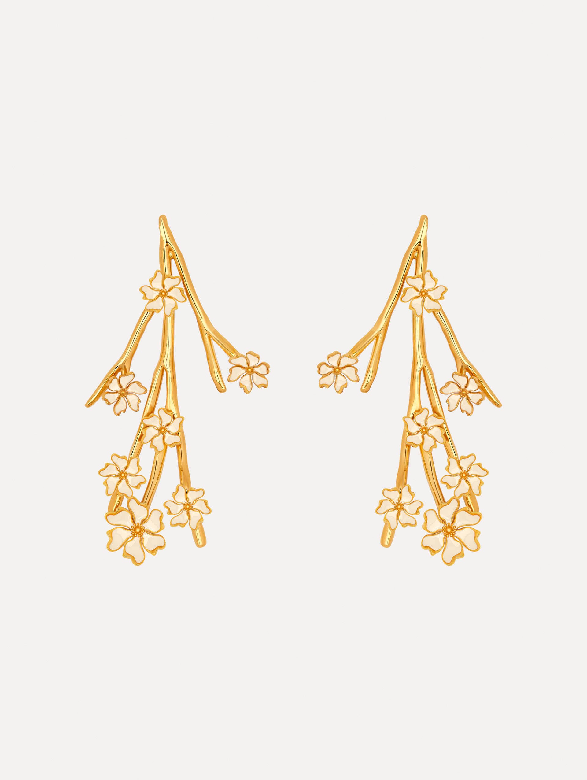 Cherry Blossom Enamel Earrings - Floral Branch Dangle Earrings for Women, Spring Cherry Blossom Jewelry Gift for Her, Perfect for Weddings, Parties & Everyday Wear