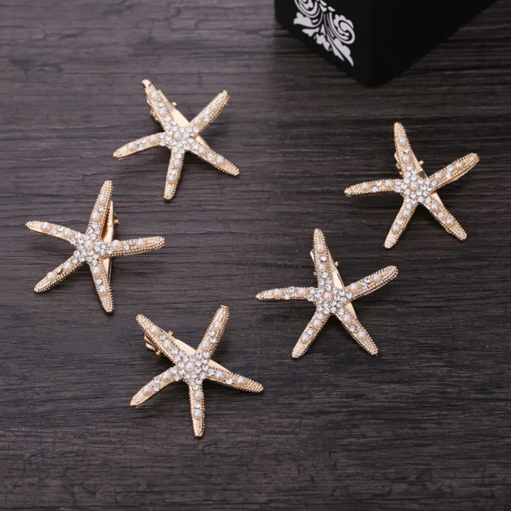 5pcs Pearl Rhinestone Star Hair Clips for Women & Girls