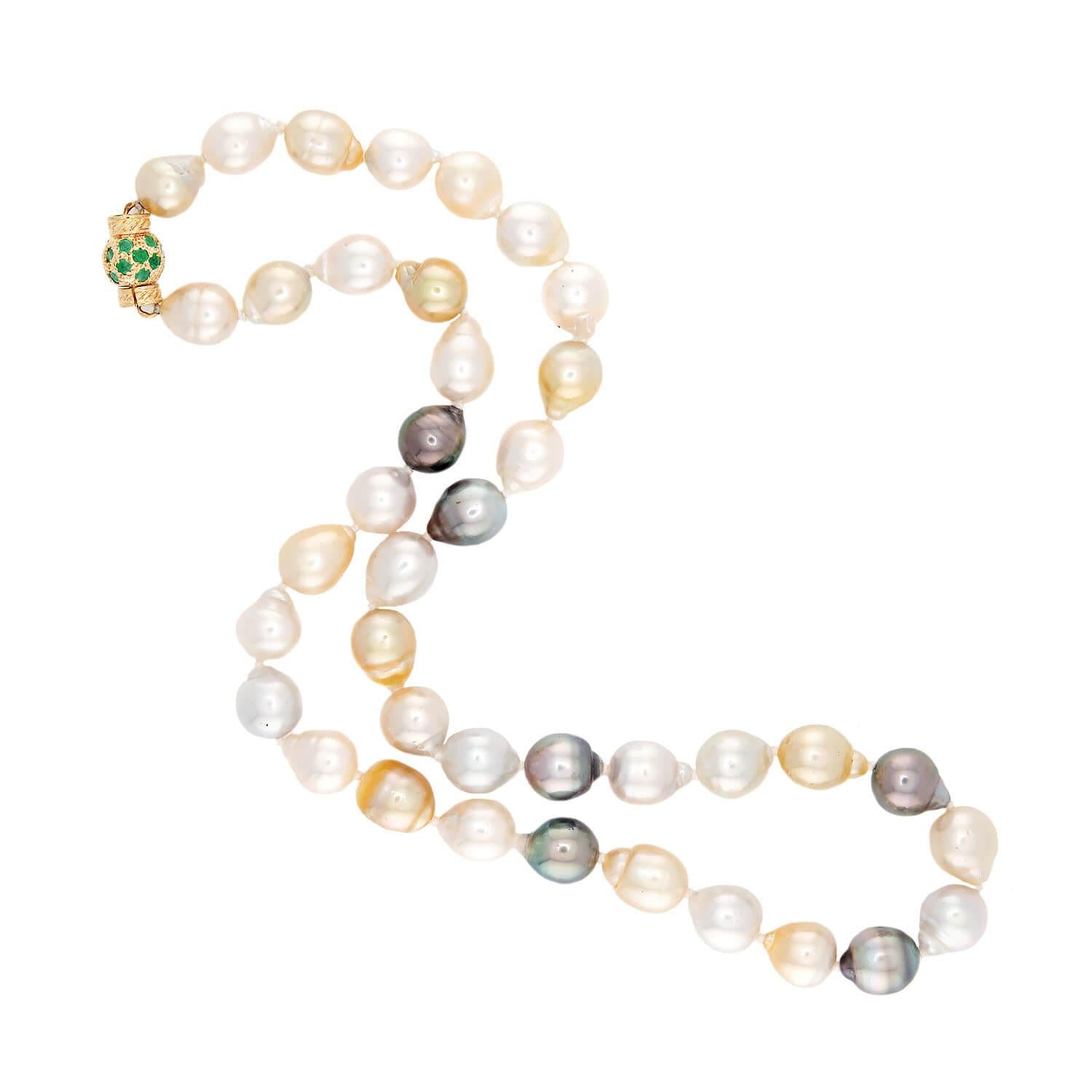 14K Gold Pearl and Emerald Necklace - Elegant Vintage Jewelry for Women | Perfect for Weddings, Parties & Special Occasions